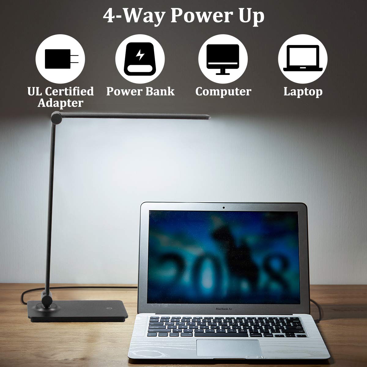 Dott Arts LED Desk Lamp - Touch Control, 3 Brightness Levels, Adjustable Arm, Foldable, Black, Model DL-701