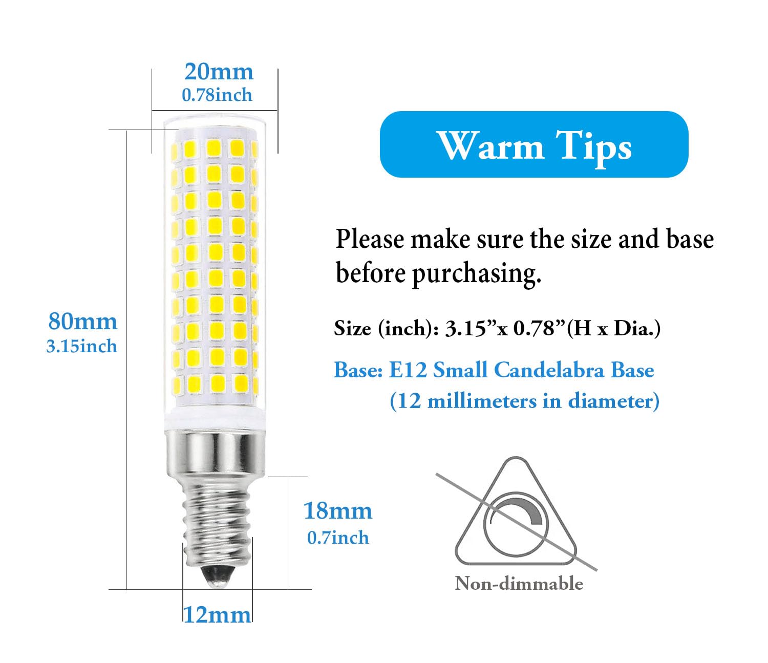 Greeogin T6 E12 10W Led Candle Bulbs,6000K Daylight,1200Lm E12 Led Candelabra Bulbs C7 For Ceiling Fan Chandelier Pendant Lighti