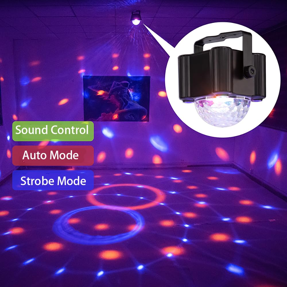 QinGers Disco Ball Lights - Sound Activated LED Stage Strobe Lights, Remote Control, Black, Model EW-02, 7 Colors