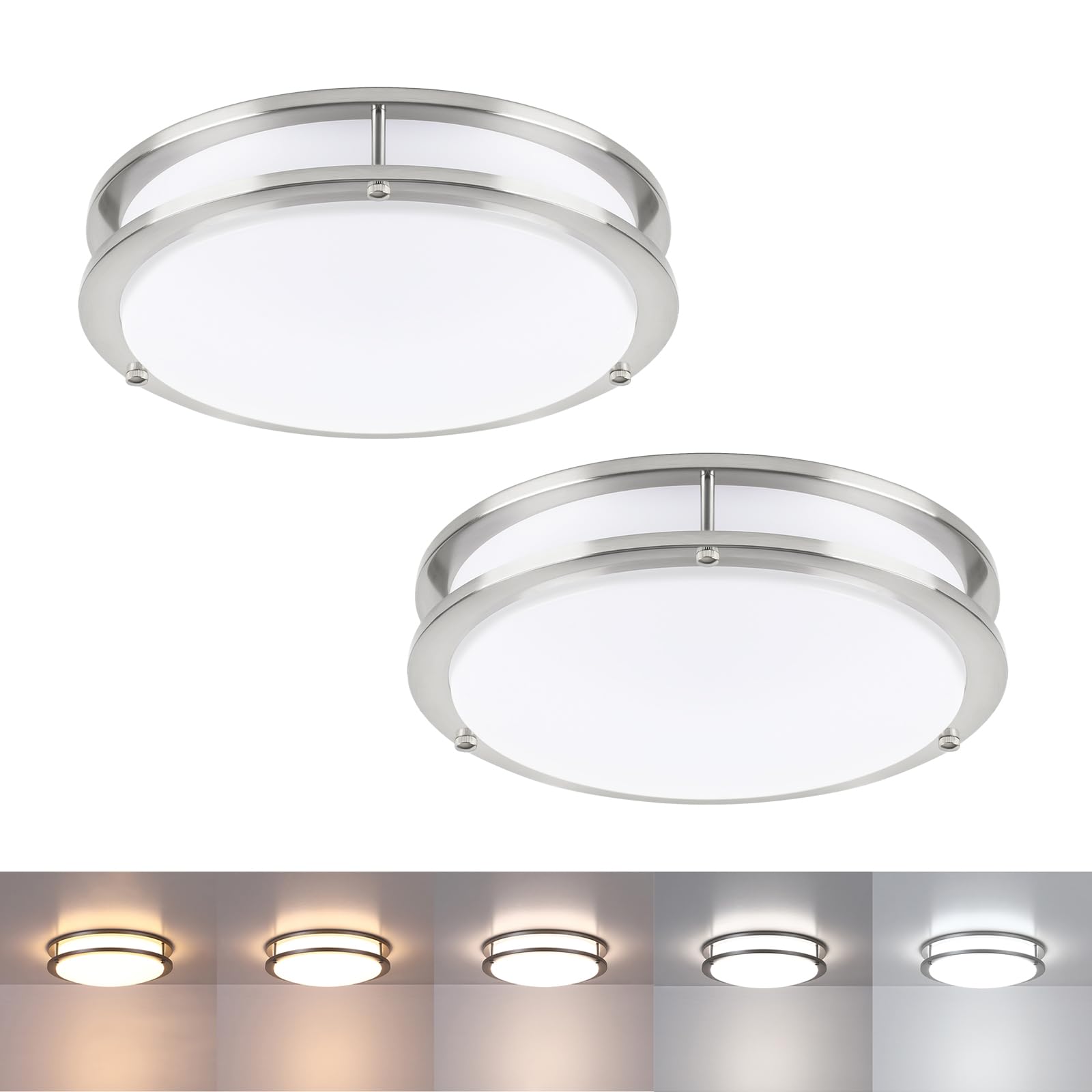 2Pack 13 Inch Oval LED Ceiling Lights, LED Flush Mount Light Fixture, 23W, 2700K/3000K/3500K/4000K/5000K Adjustable, Brushed Nic