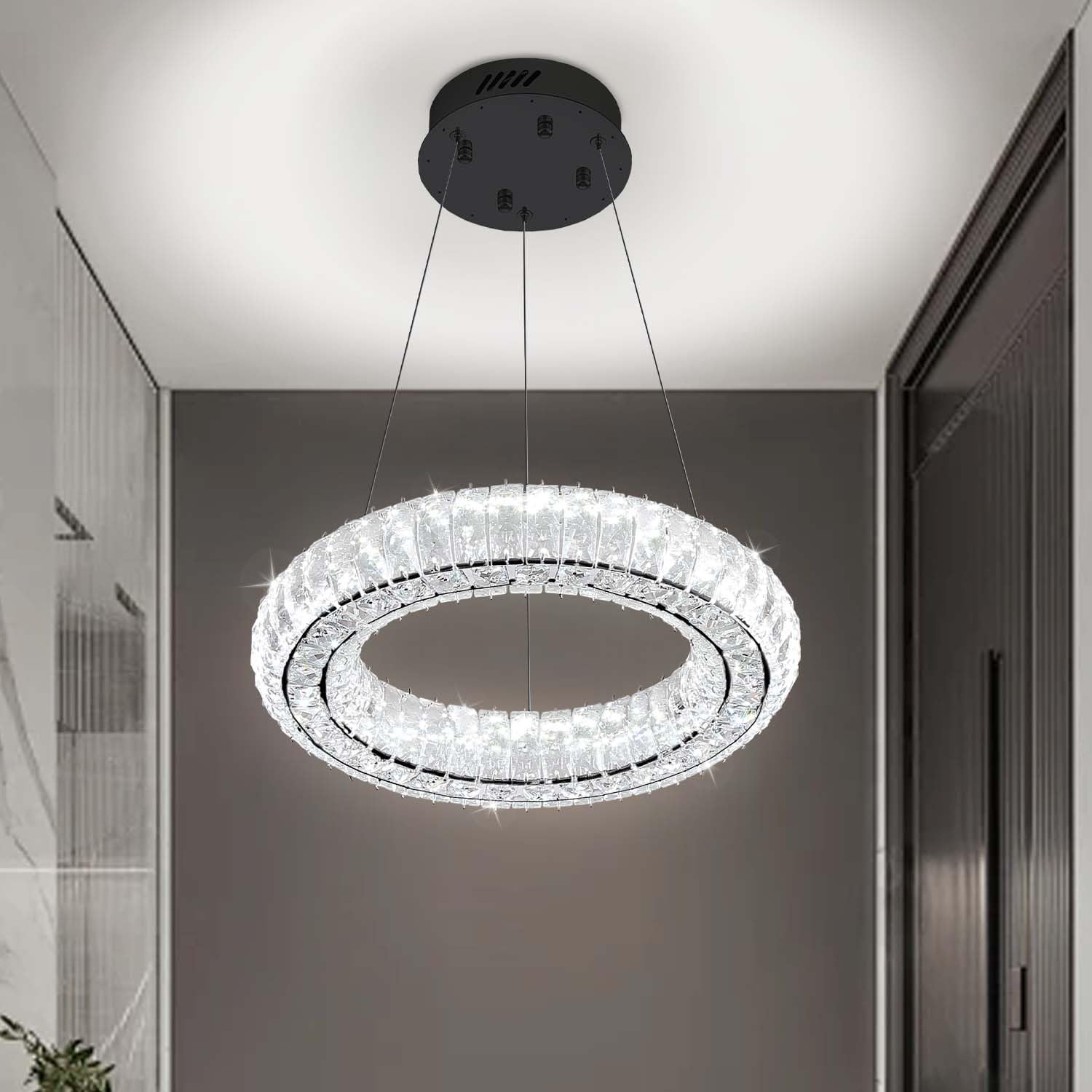 Modern LED Chandelier 1 Ring 8.7in Pendant Lighting for Kitchen Island Dimmable LED Pendant Ceiling Light Black Hanging Light Fi