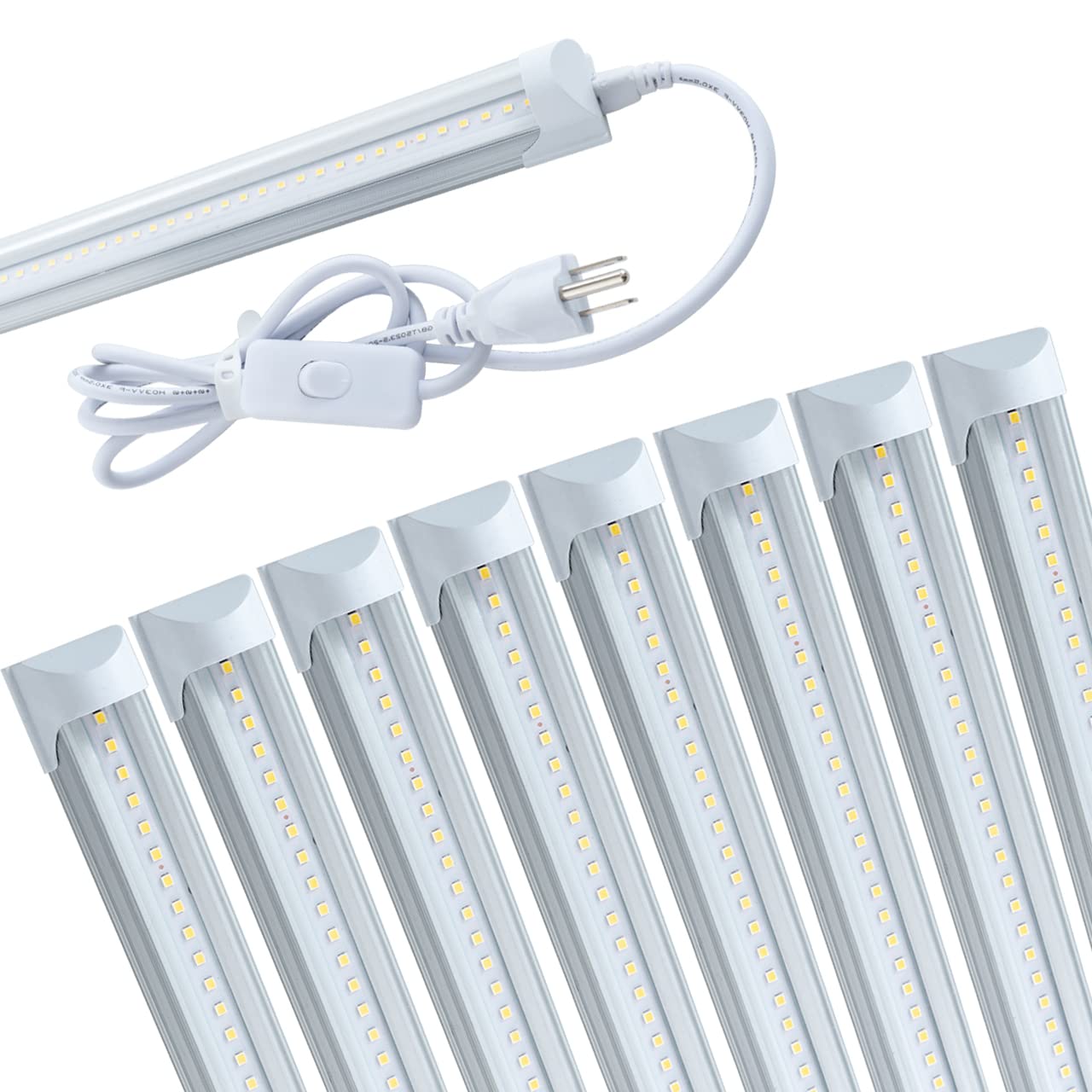 Wahadi (Pack Of 8 4Ft T8 Led Integrated Tube Light Fixture 24W Bright White 6000K 4 Foot Shop Single Strip Connectable Bulb Clea