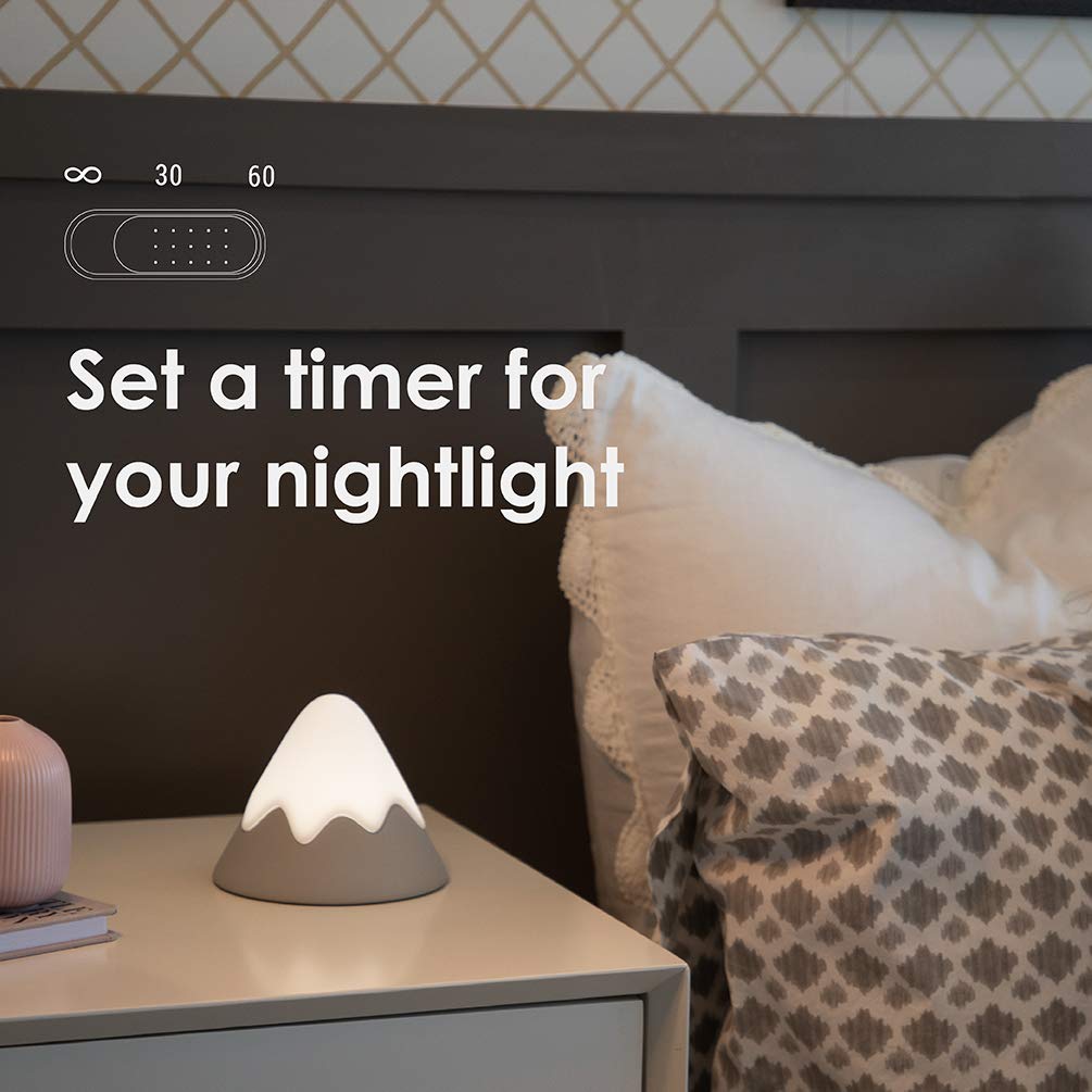 DesignNest Baby Night Light - Snow Mountain, Dimmable, Rechargeable, Soft Silicone, Small, Gray