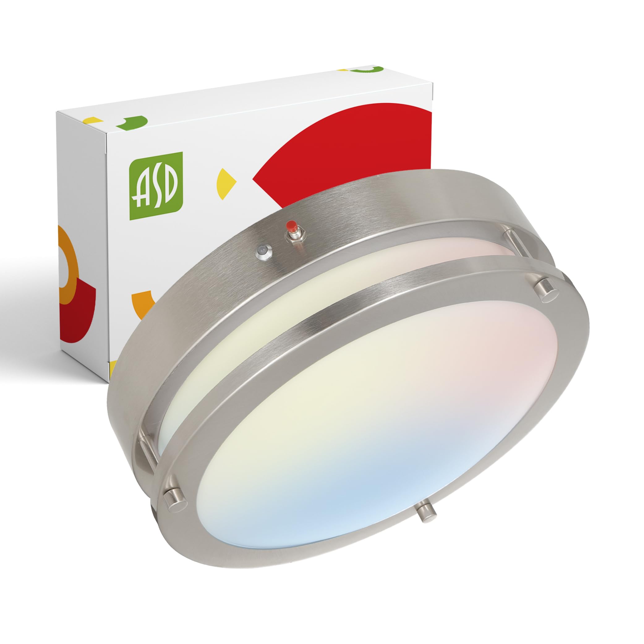 ASD LED 12 Inch Round Flush Mount Light Fixture | 20W 1850LM 3000K-5000K 100-277V | 3CCT, Dimmable, Battery Backup, ETL Listed |