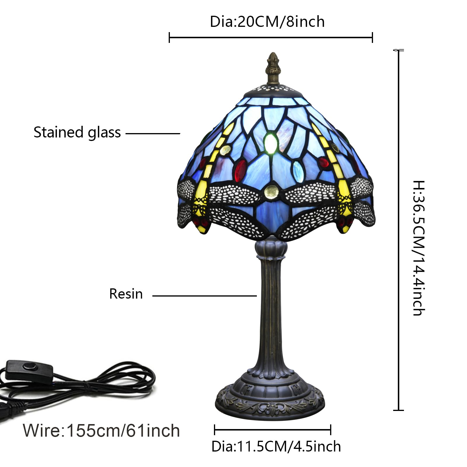 Wecrejoni Tiffany Lamp Stained Glass Lamp Small Bedside Table Lamps For Living Room Bedroom Dorm Kitchen Home Decor Festival Birthday Gift Dragonfly
