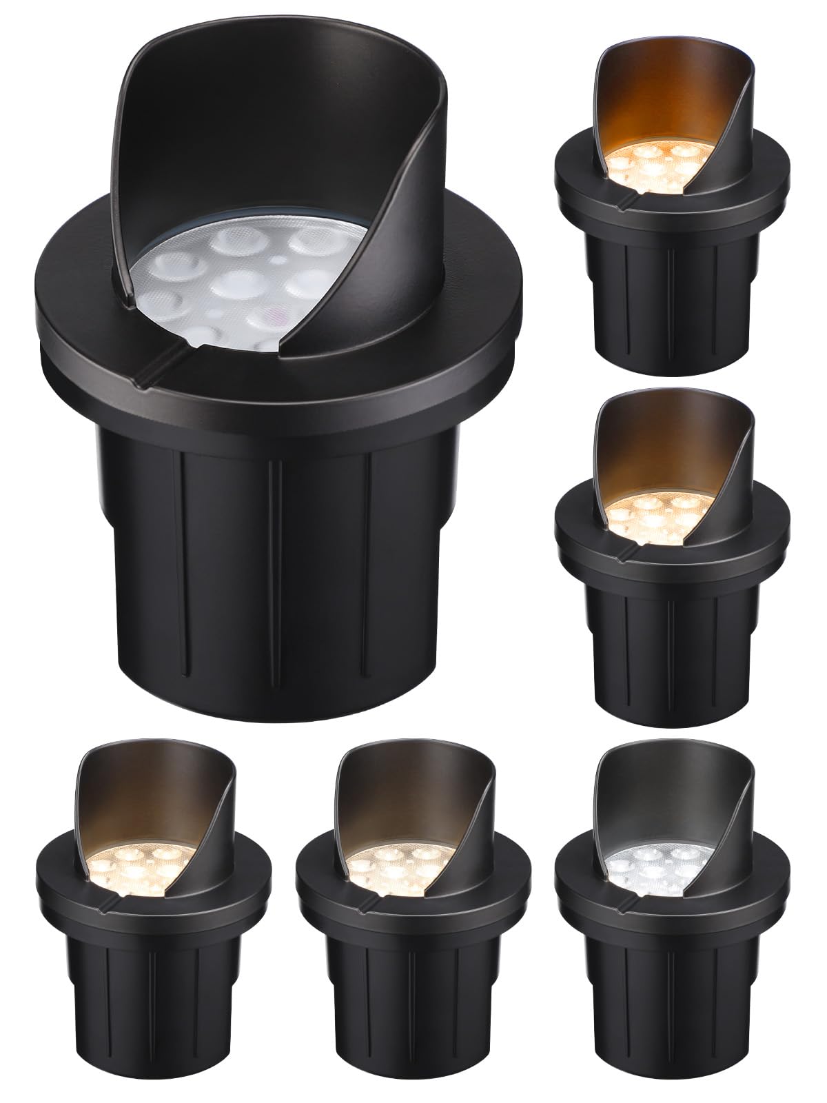 LEONLITE Dia. 4 Inch 5CCT Well Lights Landscape LED In Ground  Shielded Top  5 Color Temperature Selectable  12-24V AC/DC CRI90 Low Voltage Garden Landscaping  Black Aluminum Housing  Pack of 6