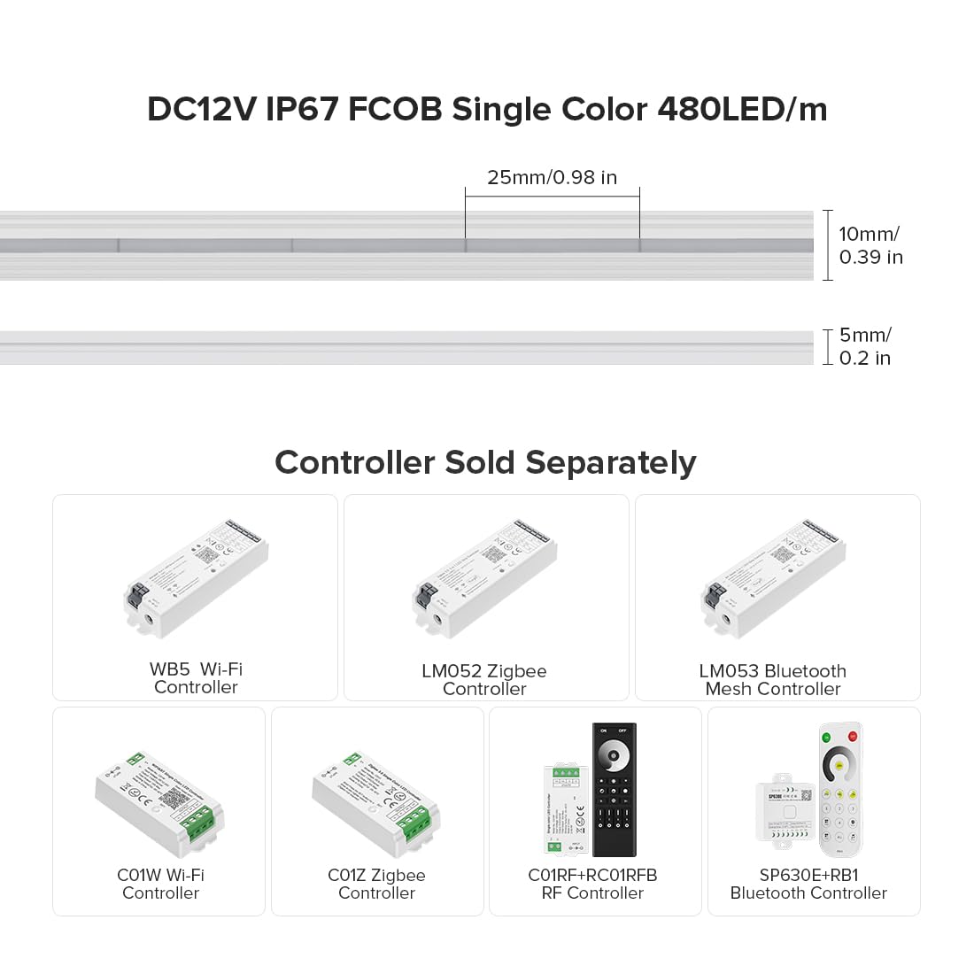 Btf-Lighting Fcob Cob Led Strip Ip67 Waterproof Flexible High Density Uniform Diffused Neon Light 16.4Ft Dc12V Warm White 2700K