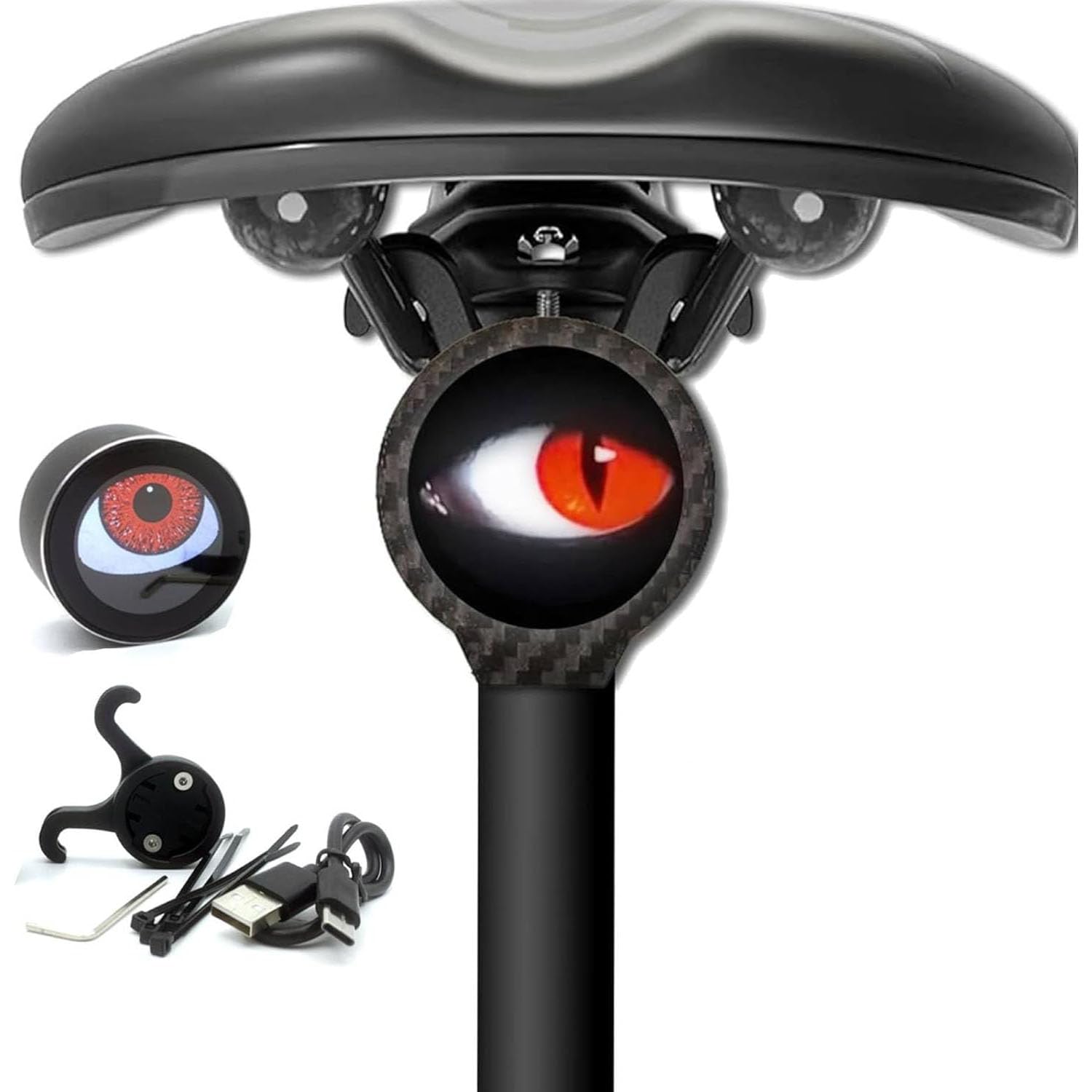 Demon Eyes Bike Tail Light - LED Smart Programmable Rear Light with Animation, Multi-Mode Color Display, IPX6 Waterproof, USB Re