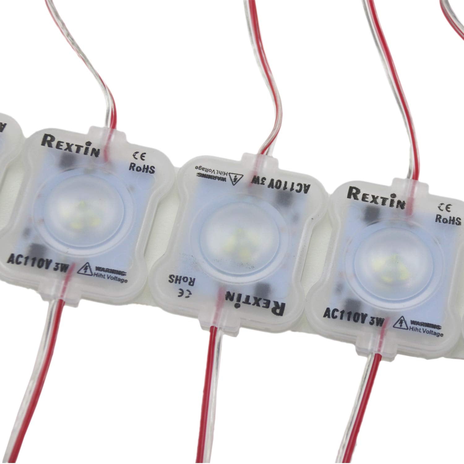 Rextin Super Bright 110V 100Pcs New Model 2835 6 Led Module 3W Per Module Waterproof Decorative Light For Letter Sign Advertising Signs With Tape Adhesive Backside (White)