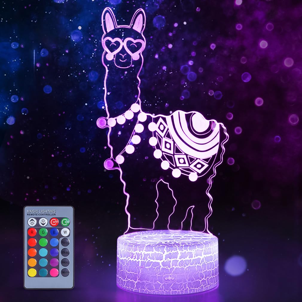 Alpaca Llama 3D Optical Illusion Lamp,16 Colors Change with Remote & Touch Control, Llama Night Light for Kids Bedroom Home Offi