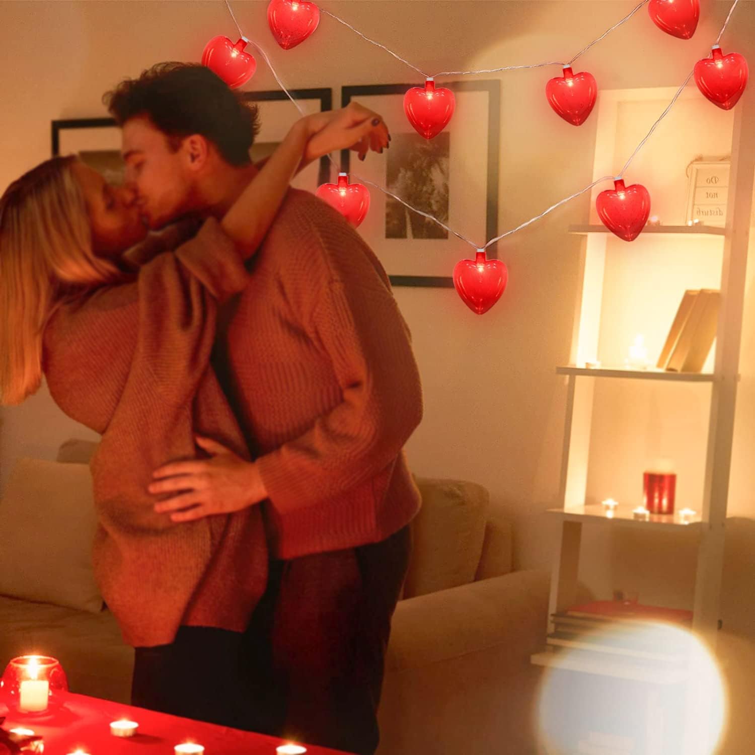 Oviejo 8.5Ft Red Heart String Lights, Decorations Lights With 10 Red Heart, Connectable Romantic Fairy Heart String Lights For G