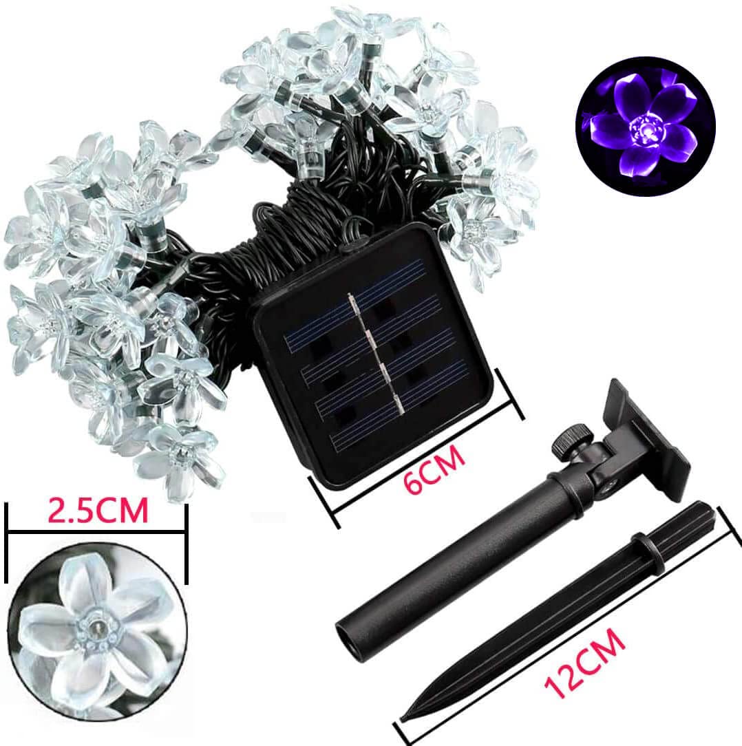 Semilits Solar Outdoor String Lights 50Led Flower Shaped Christmas Lights For Patio Garden Decoration Purple