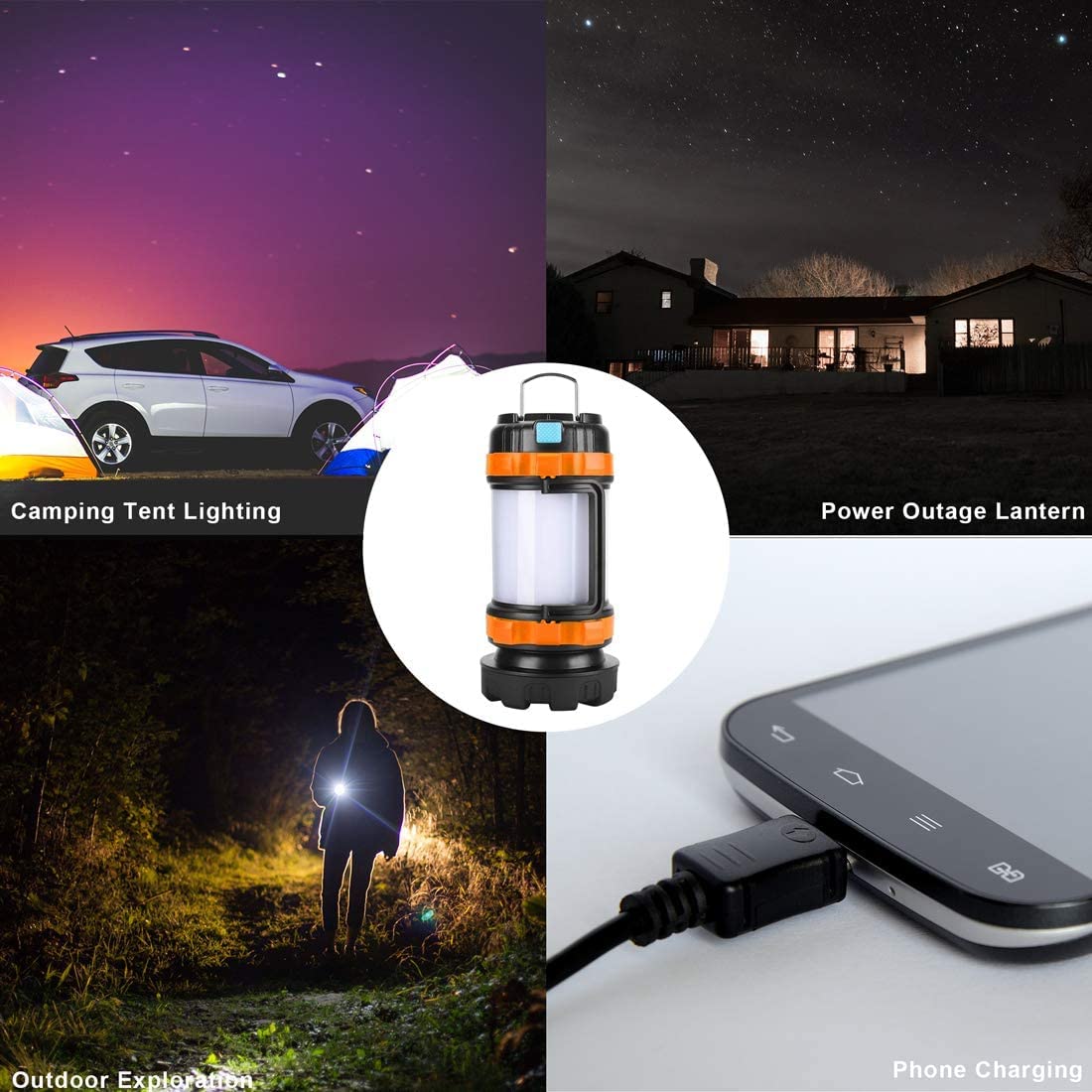 Camping Lantern Rechargeable , Alpswolf Camping Flashlight 4000 Capacity, 6 Modes, IPX4 Waterproof, Led Lantern for Camping, Hik
