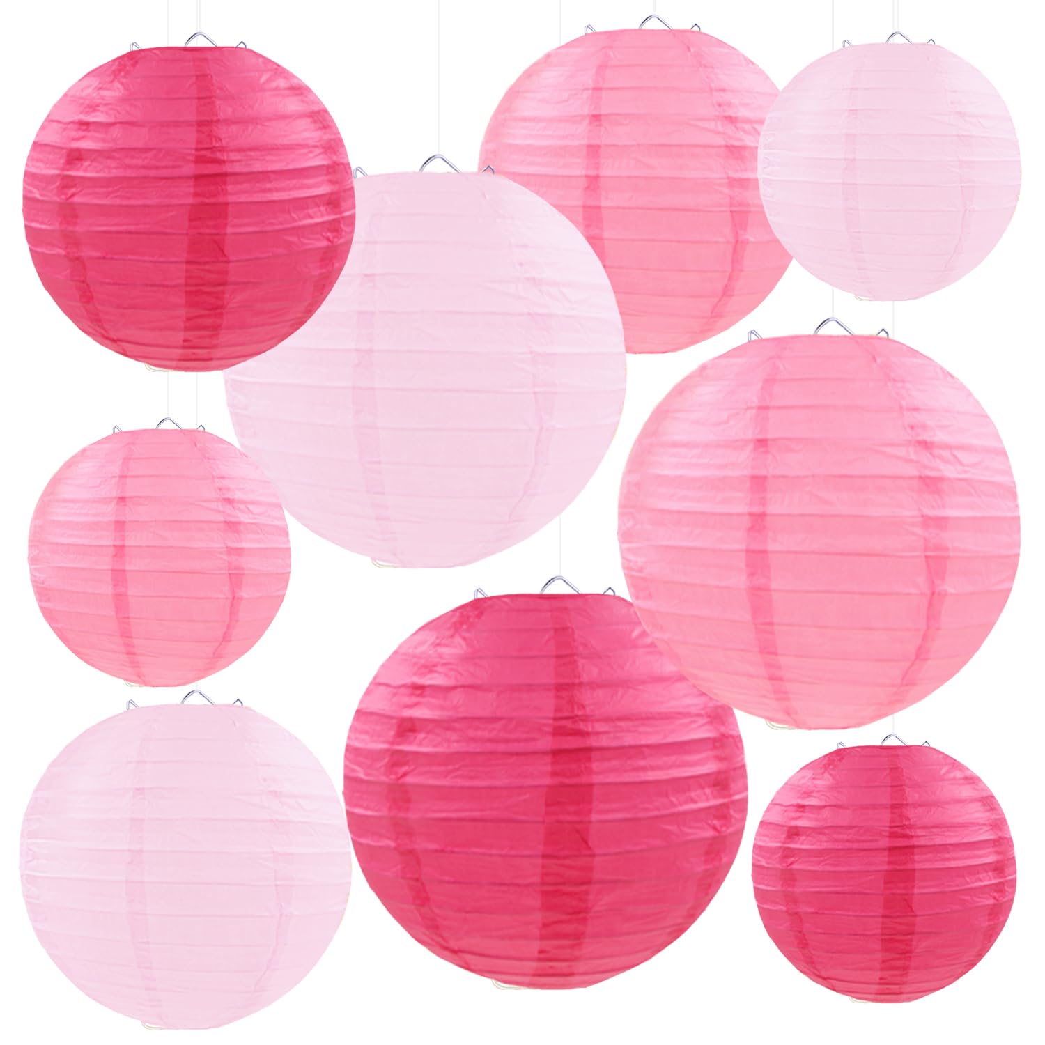 FUGUIR Pink Paper Lanterns Decorative, Pink Hanging Round Paper Lanterns for Wedding Bridal Baby Shower Valentines Day Gender Re