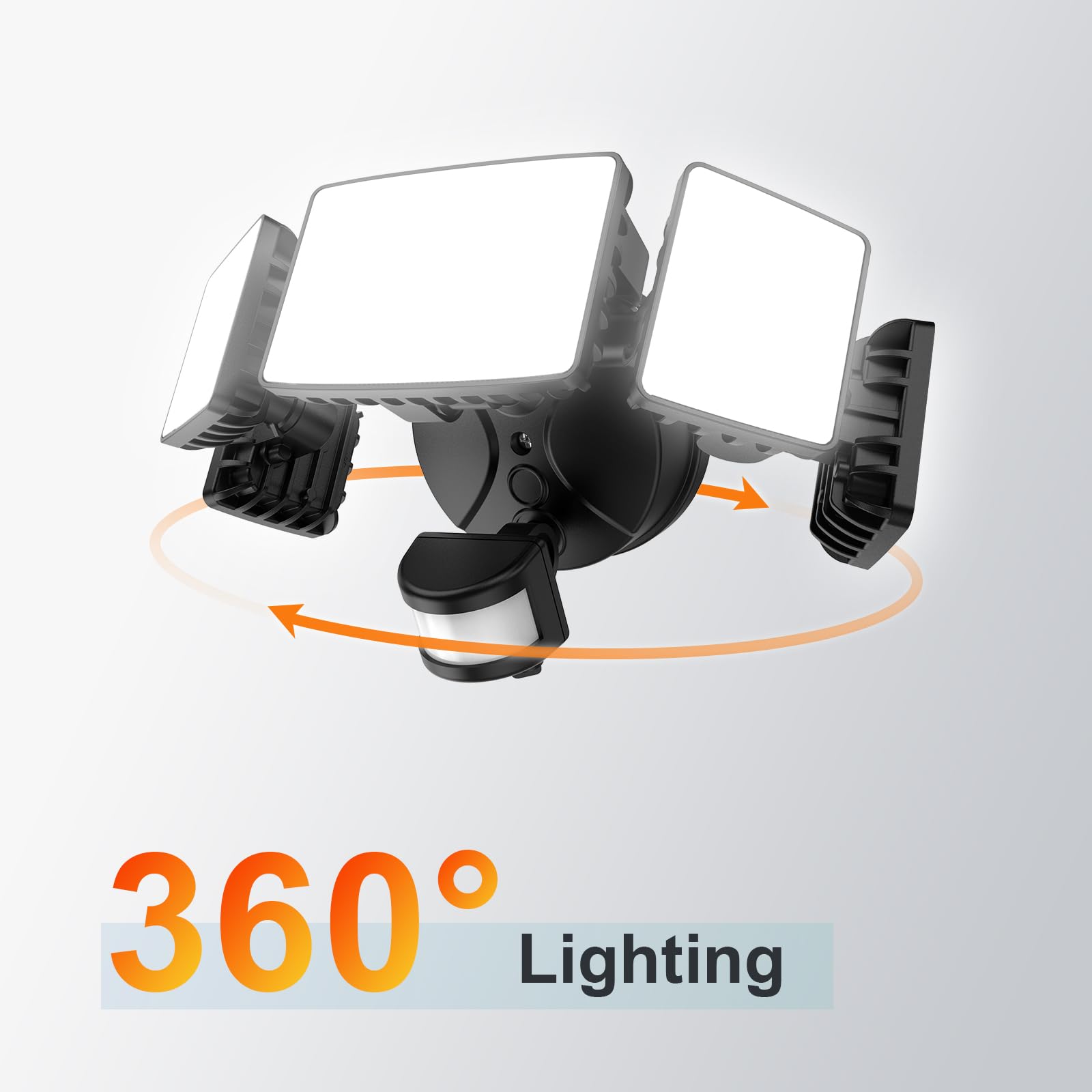 Onforu 5 Heads 55W LED Security Lights, Motion Sensor, 5000LM, IP65 Waterproof, Black, Standard Size, Model BDBS55G-5