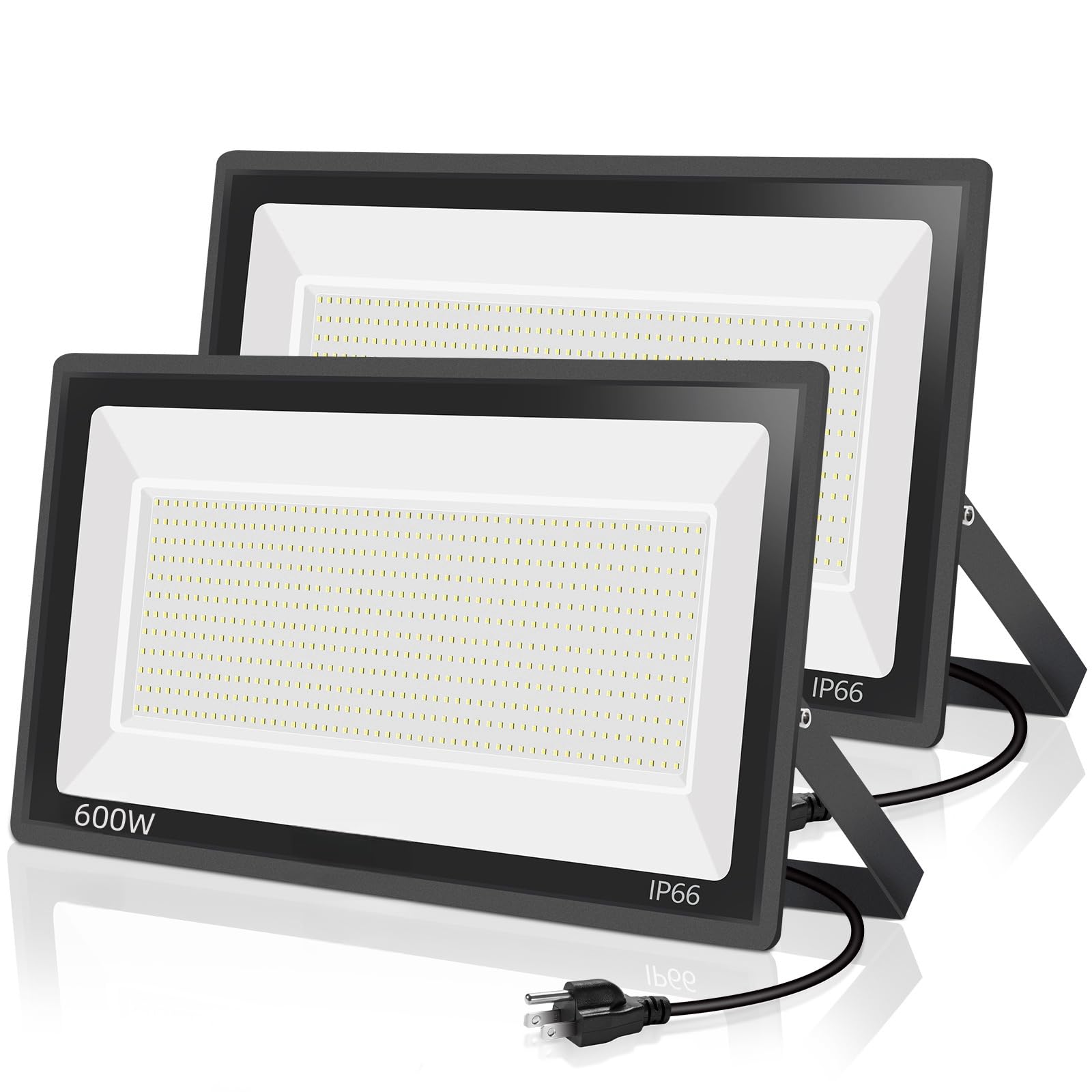 YANYCN 2 Pack 600W LED Flood Light Outdoor,(3060W Equivalent),67600LM 5000K Daylight White Super Bright LED Arena Light with Plu