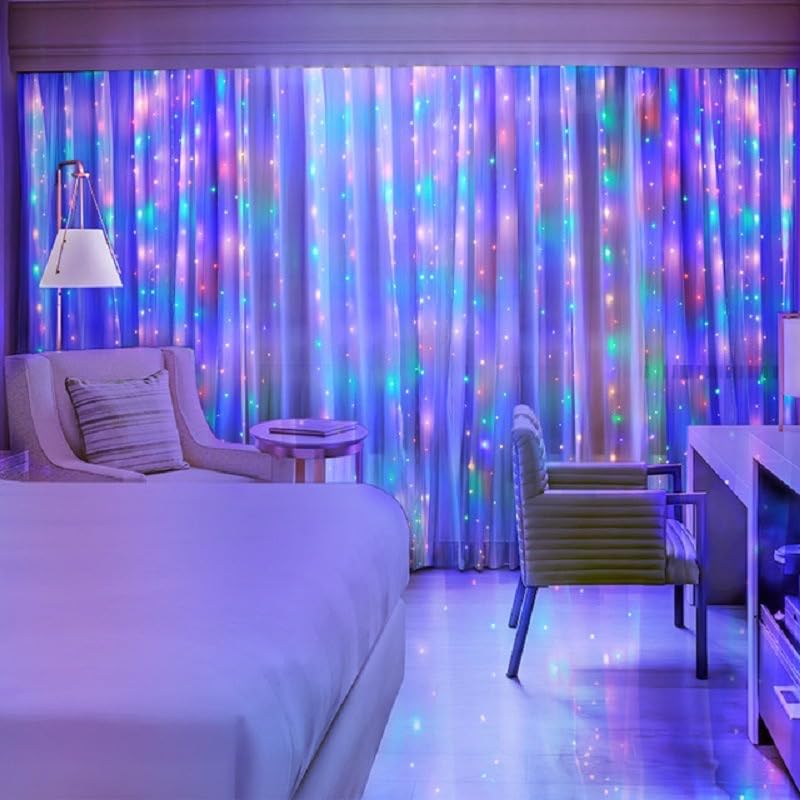 200 Led Colorful Curtain Light For Party/Wedding/Festival/Christmas,Window Blinking String Light For Bedroom/Living Room,Usb Plu