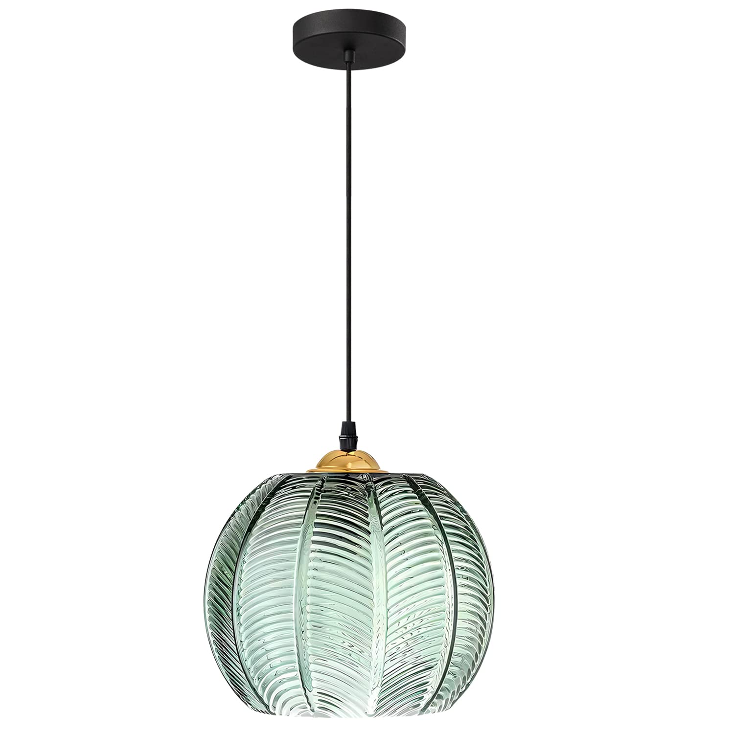 KCO Lighting Green Ribbed Glass Pendant Light Fixture, Large Globe, Model L1122