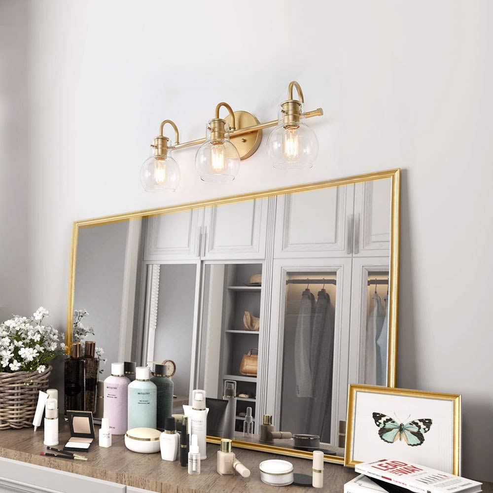 Ksana Gold Bathroom Vanity Light Fixtures With Clear Glass Shade, 22?7?9
