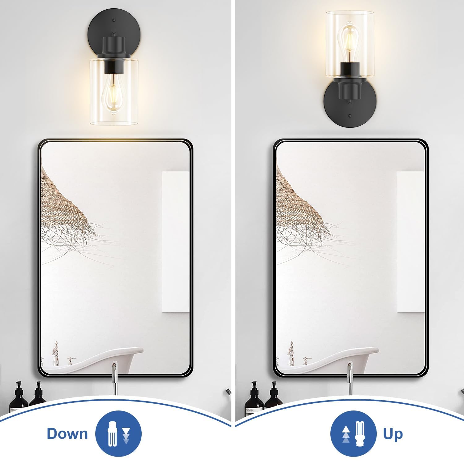 Gordnwe Set Of 2 Bathroom Wall Sconce, Matte Black Vanity Light, Modern Wall Light Fixture With Clear Glass Shade And E26 Bulb B