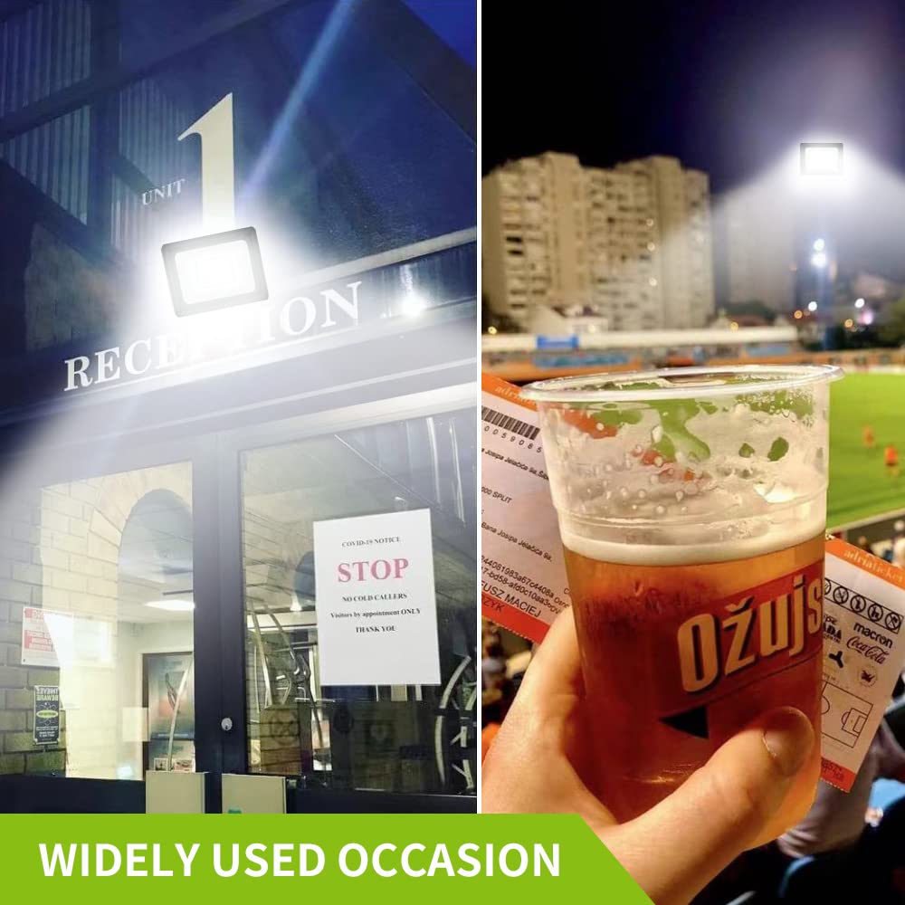 Jrbfa 2 Pack 100W Led Flood Lights Outdoor, 10000Lm Led Work Light With Plug, 6500K Daylight White, Ip66 Waterproof Exterior Outside Floodlights For Backyard, Garage, Garden, Lawn