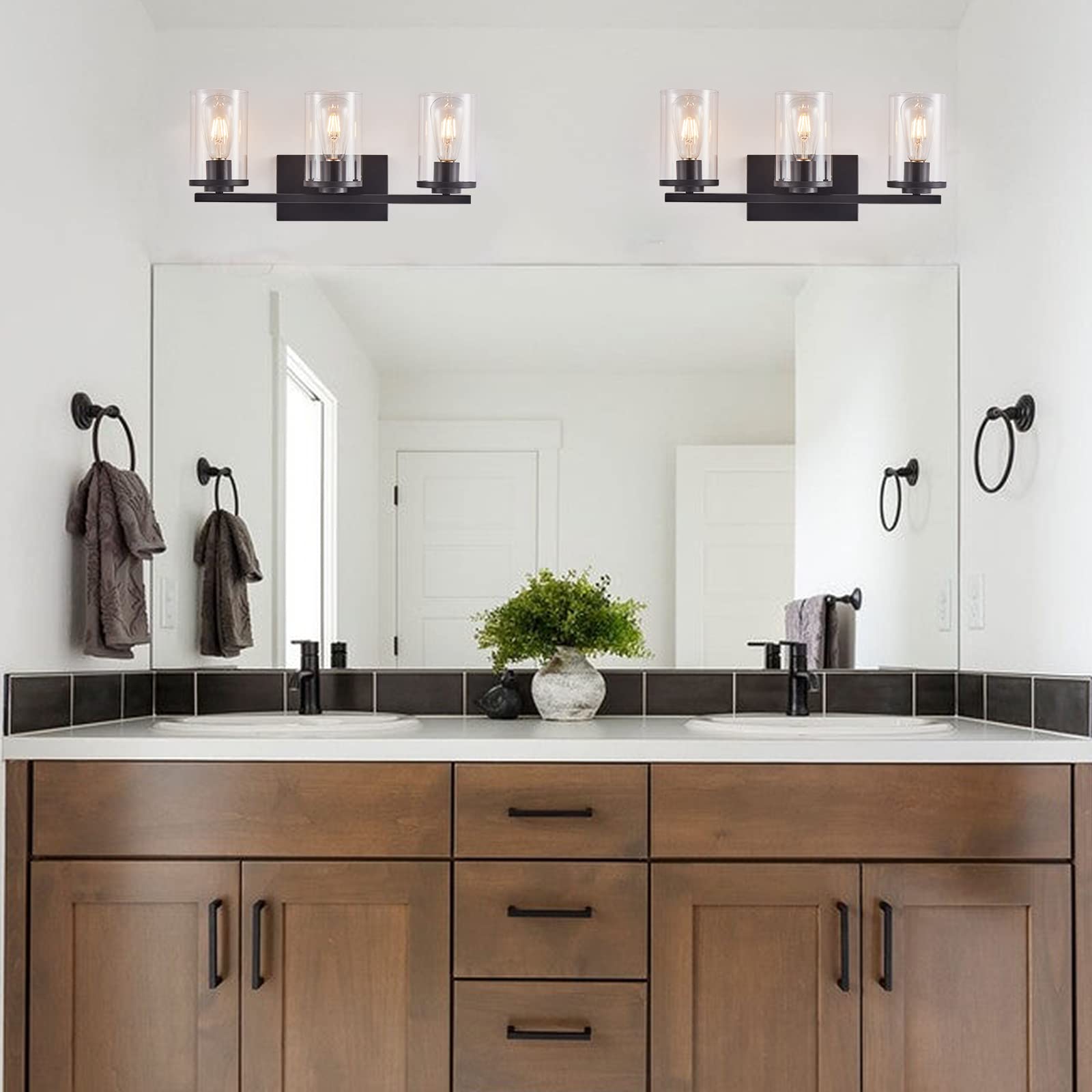 Fabulis Bathroom Vanity Light Fixtures, 3-Light Wall Sconces, Metal, Matte Black, Model B03-054-03-BK