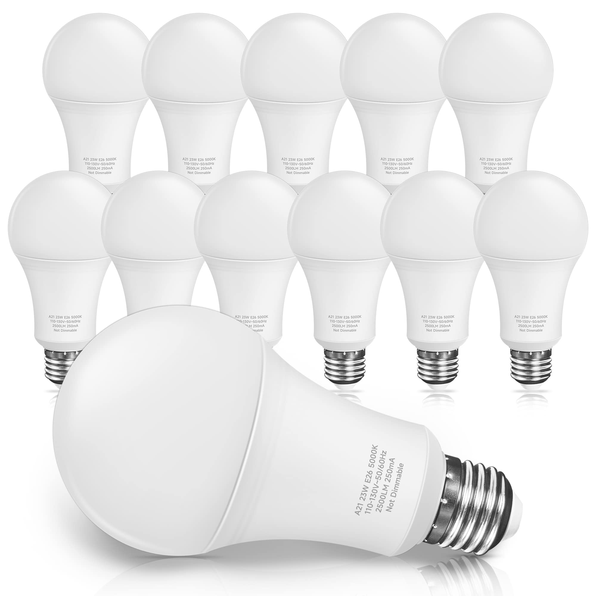 UNILAMP A21 LED Bulbs, 150-200W Equivalent, 23W, 2500 Lumens, Daylight White 5000K, E26 Base, 12-Pack