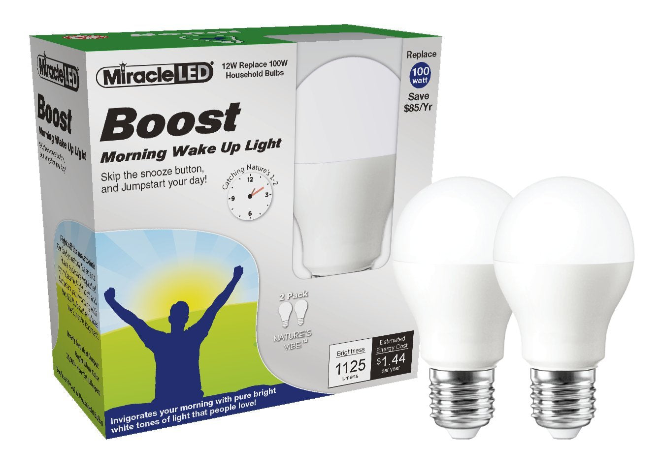 Miracle Led Boost Wake Up Light, 2-Pack, Replaces 100W Bulbs, Bright White Natural Energy