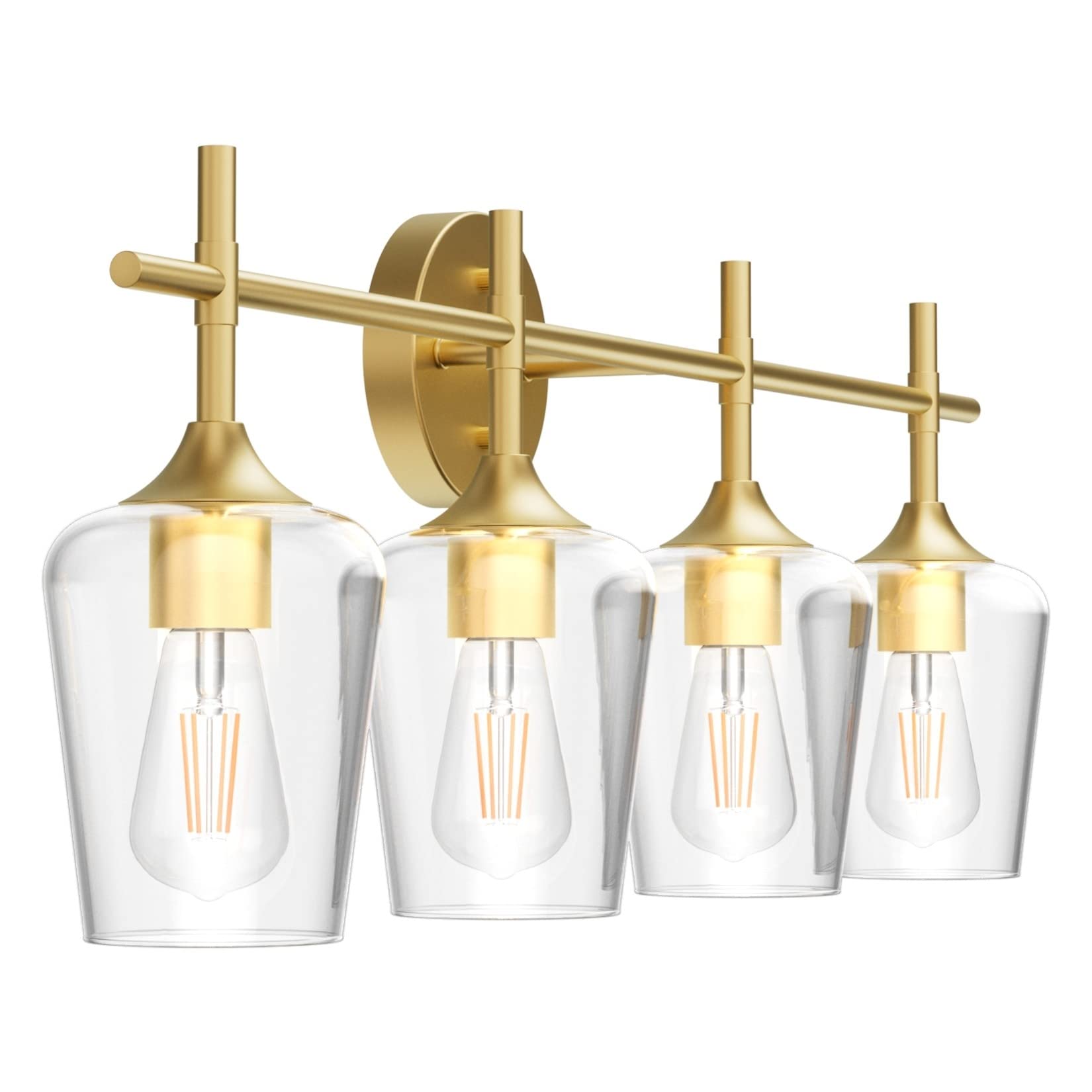 Ralbay 4-Lights Gold Vanity Light Fixture Vintage Gold Vanity Lights Wall Lighting Clear Glass Gold Bathroom Light Fixtures Over