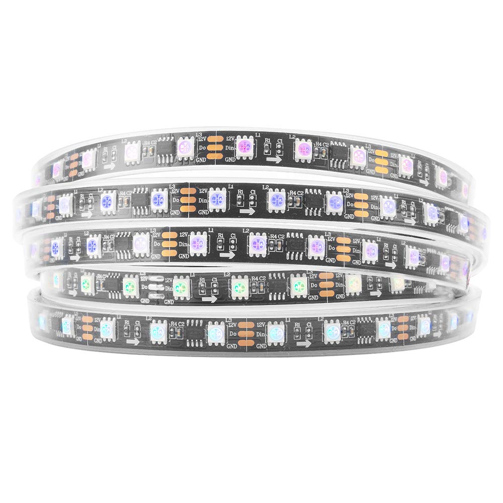 BTF-LIGHTING WS2811 IC=RGB+IC Addressable Dream Color LED Strip 16.4FT 60LEDs/m 20Pixels/m IP67 Waterproof Black PCB Flexible DC