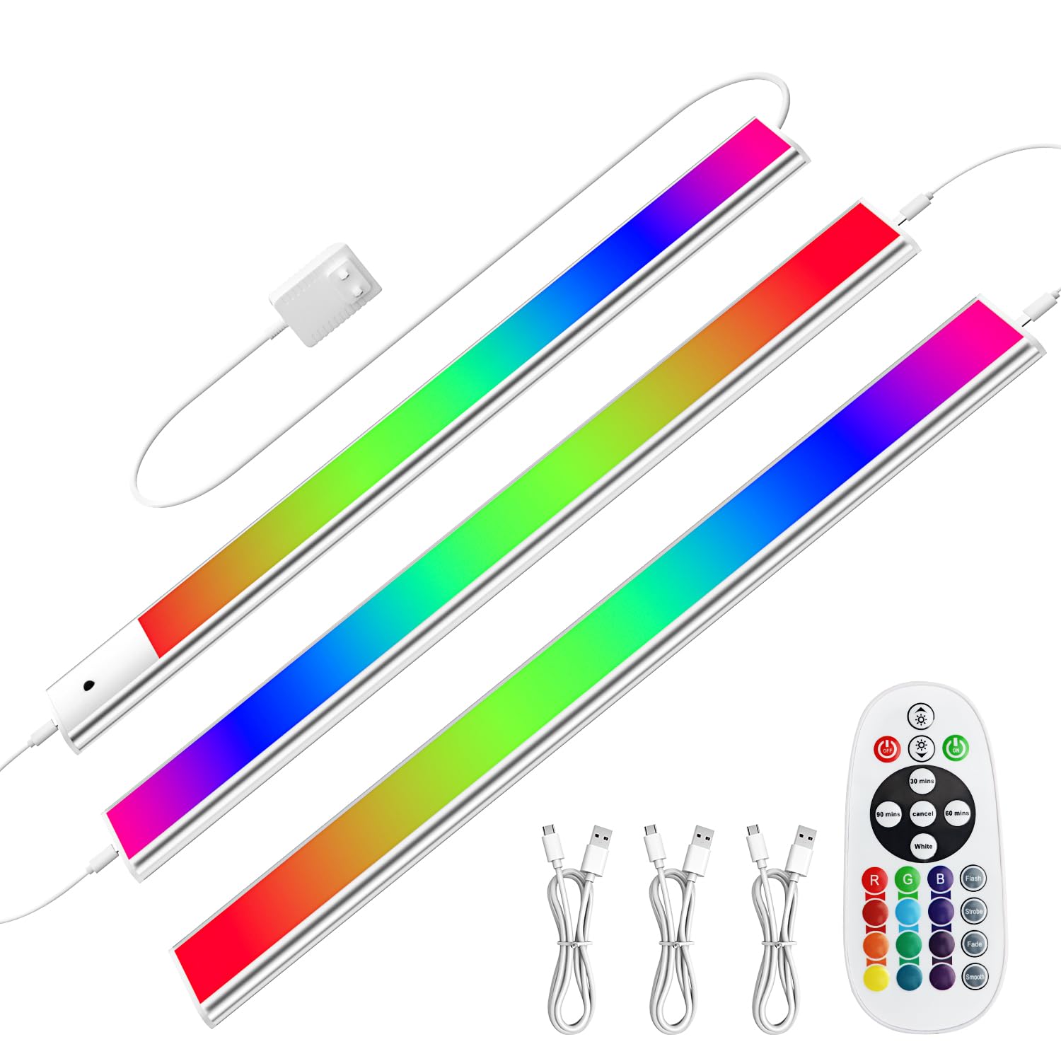 Diomart RGB Under Cabinet Lights with Remote  Dimmable Plug-in/Hardwired LED Light Bar for Kitchen Counter  12 Inch  3 Pack | Multi-Color Modes for Desk  Closet