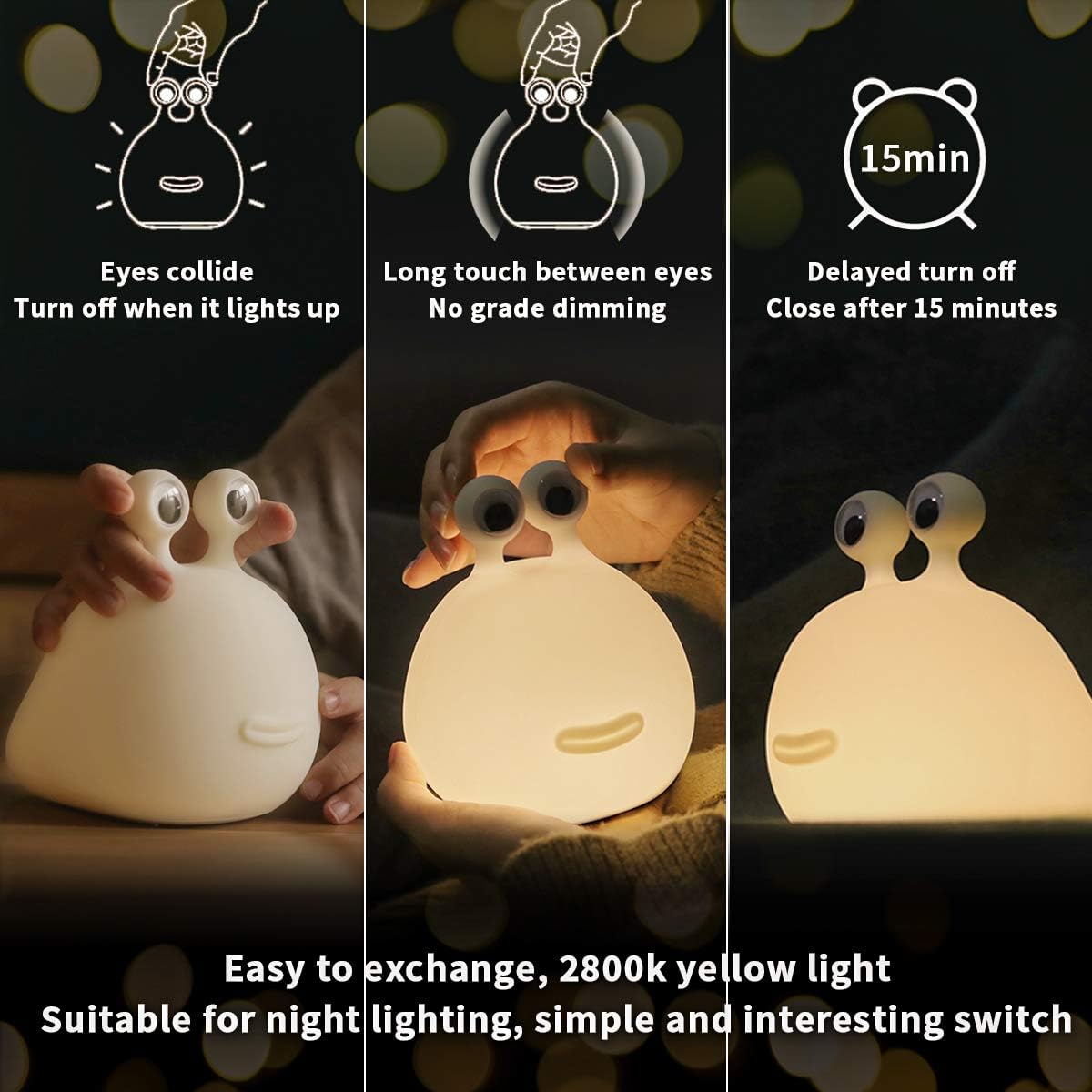 MUID Slug Night Light - Touch Sensor Silicone Lamp for Bedroom, Nursery, Kids - Model H-L-14, Soft Squishy Design, Cute Animal, Slug Color