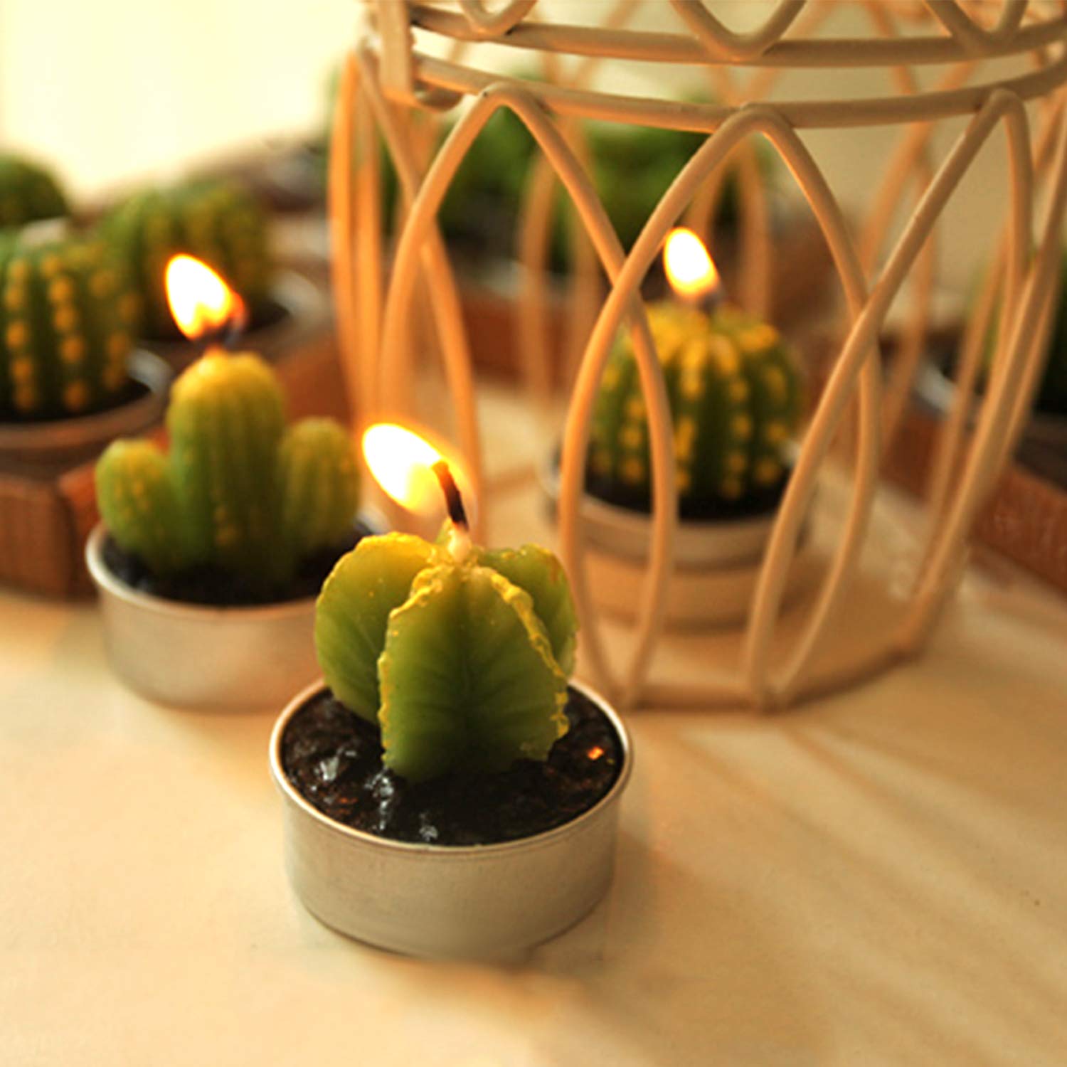 Outee 12 Pcs Cactus Tealight Candles Handmade Delicate Succulent Candle Cactus Candles Smokeless Aromatherapy Mini Candles Tea L