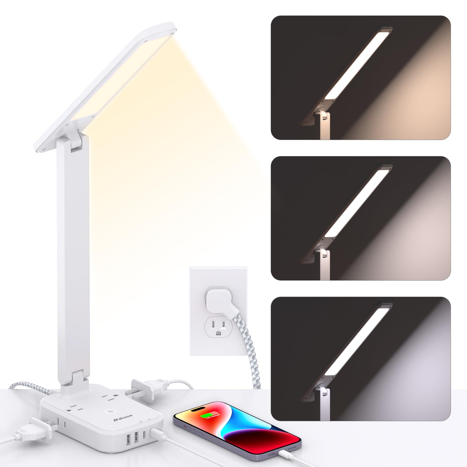 Power Strip With Led Desk Lamp, Pd 30W Touch Desk Lamps, 4 Outlets 4 Usb Ports(2 Usb C) Small Desk Lamp 5Ft Extension Cord Table