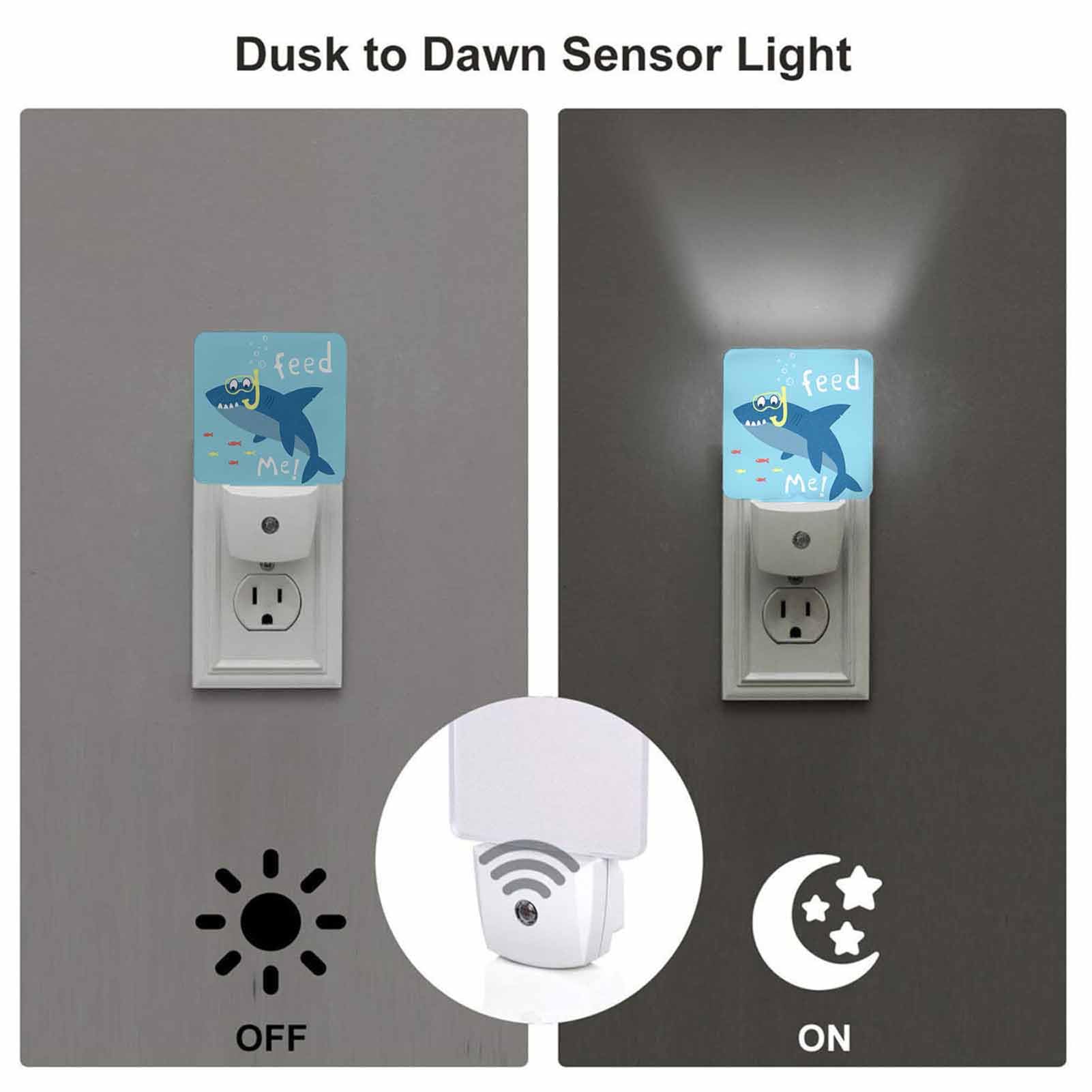 Chrobak LED Night Light, Funny Cartoon Shark, Energy Efficient, Plug-in with Dusk to Dawn Sensor, Model WML-Night-Light-231023-121, White