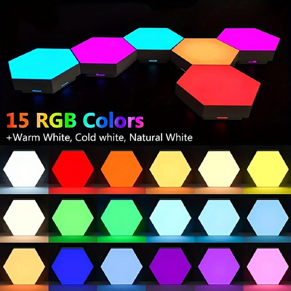 IFTHFOUR 8 Pack Hexagon Light Panels - Smart RGB Hexagon LED Lights Wall Lights with APP & Remote Control Cool Music Sync Gaming