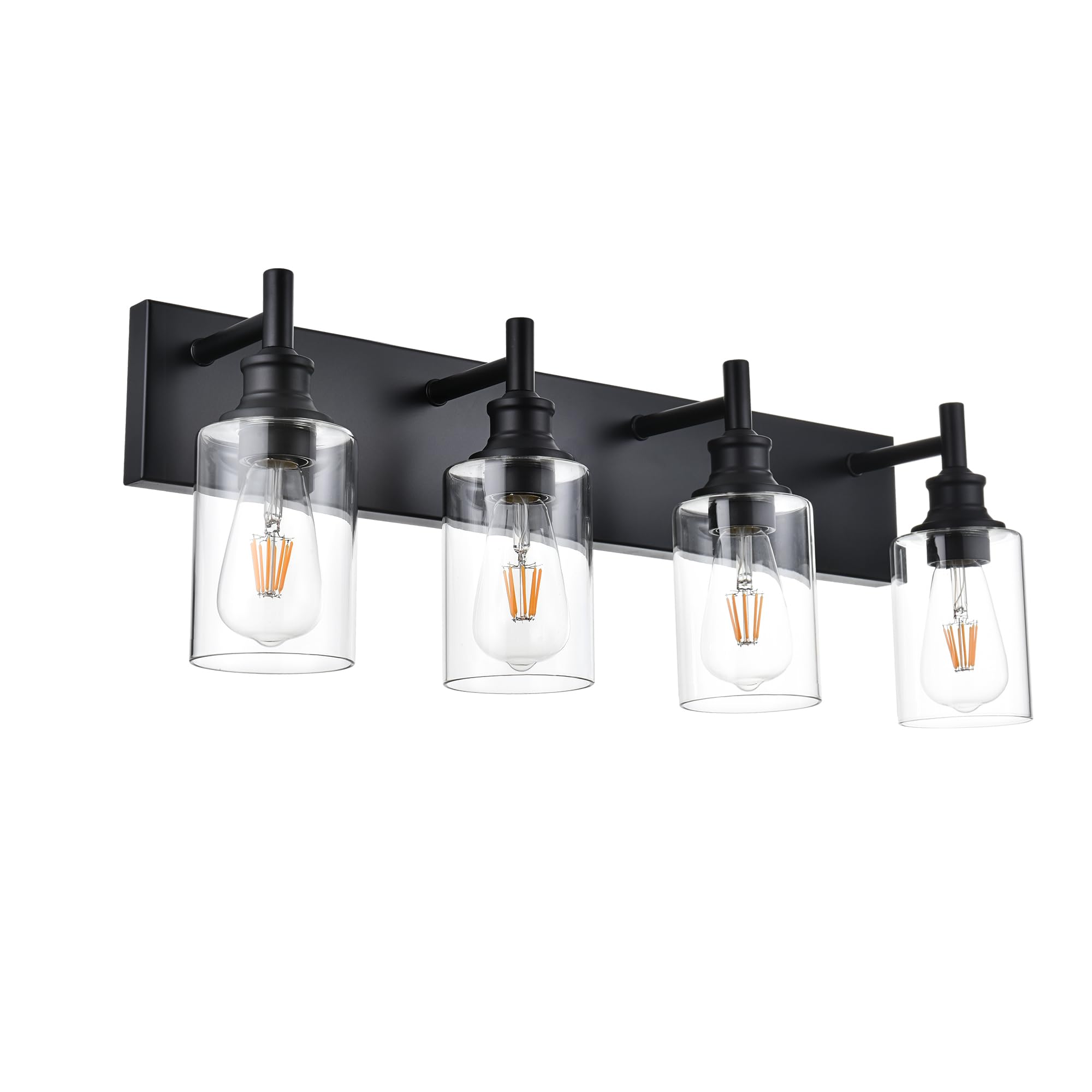 Wanluce 4 Light Bathroom Vanity Lights, Black Iron Fixture with Clear Glass Shades, Model 16-16111-4W-BL