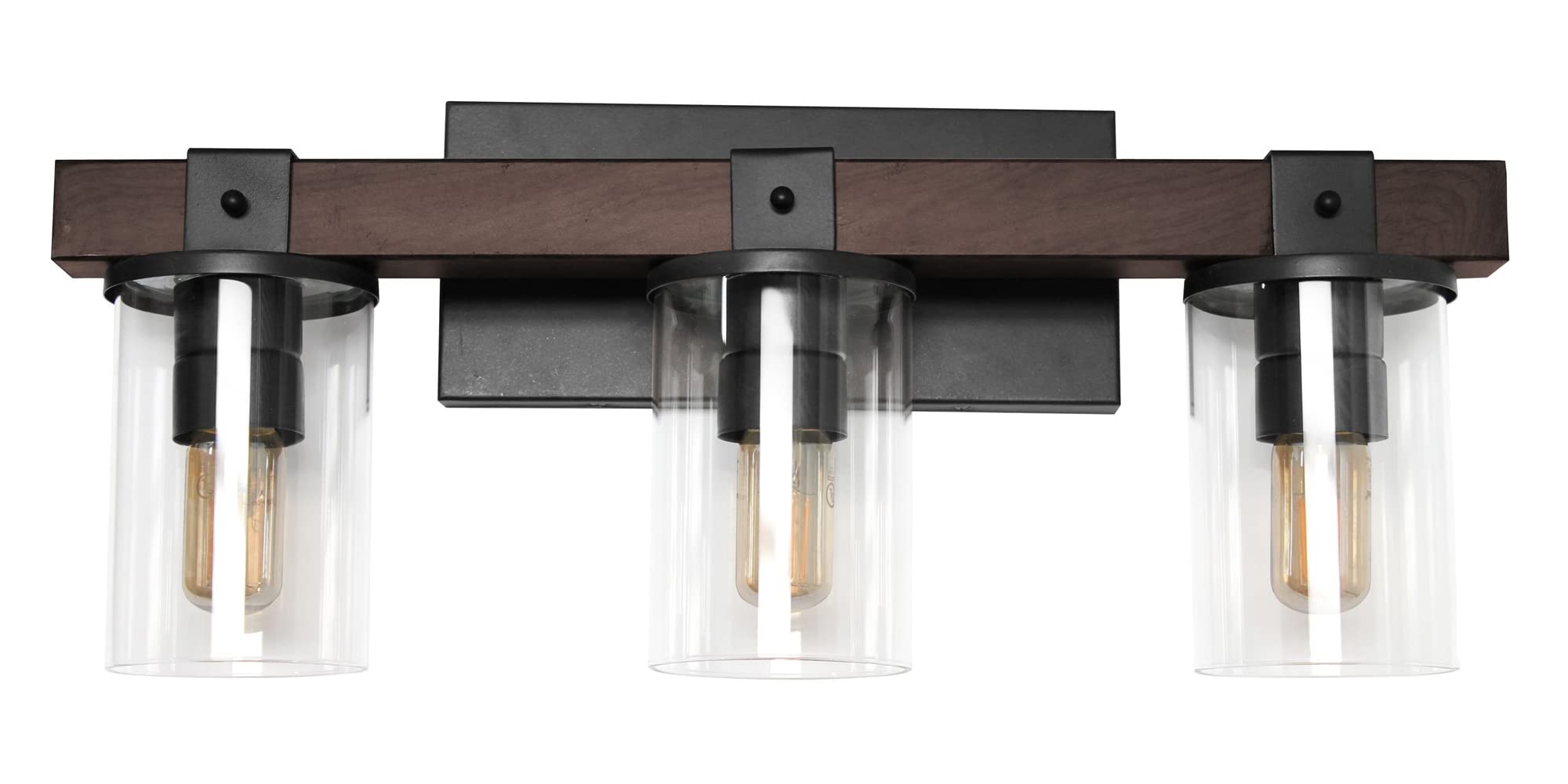 LALIA HOME Bath Vanity Light Fixture, 3 Light, Rustic Wood Look, Brown, Model LHV-1002-BW