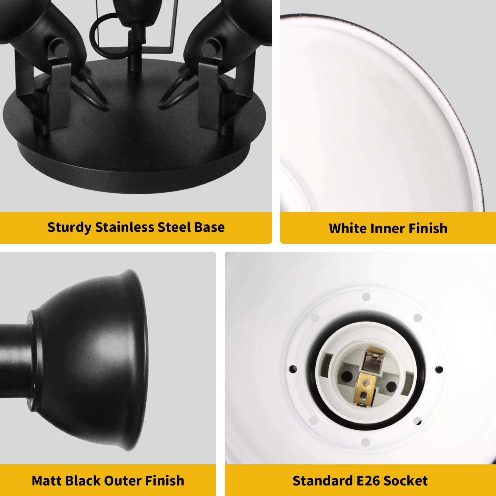 Hibay Led Ceiling Light Fixtures, 3-Lights Adjustable Spotlight, Industrial Track Lighting Fitting With Round Plate For Kitchen,