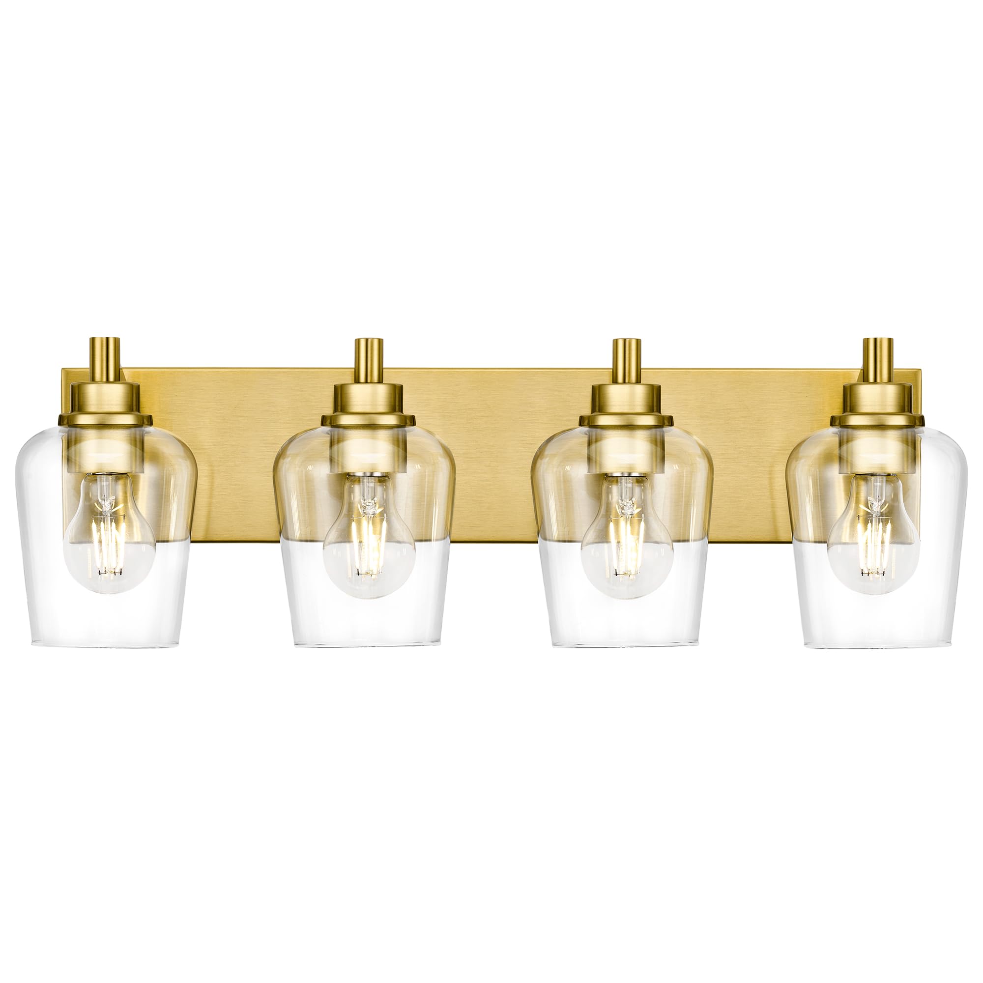 METWET 4-Light Bathroom Vanity Light Fixture, Modern Brushed Gold with Clear Wine Glass Shades, Model VL155-BG-4