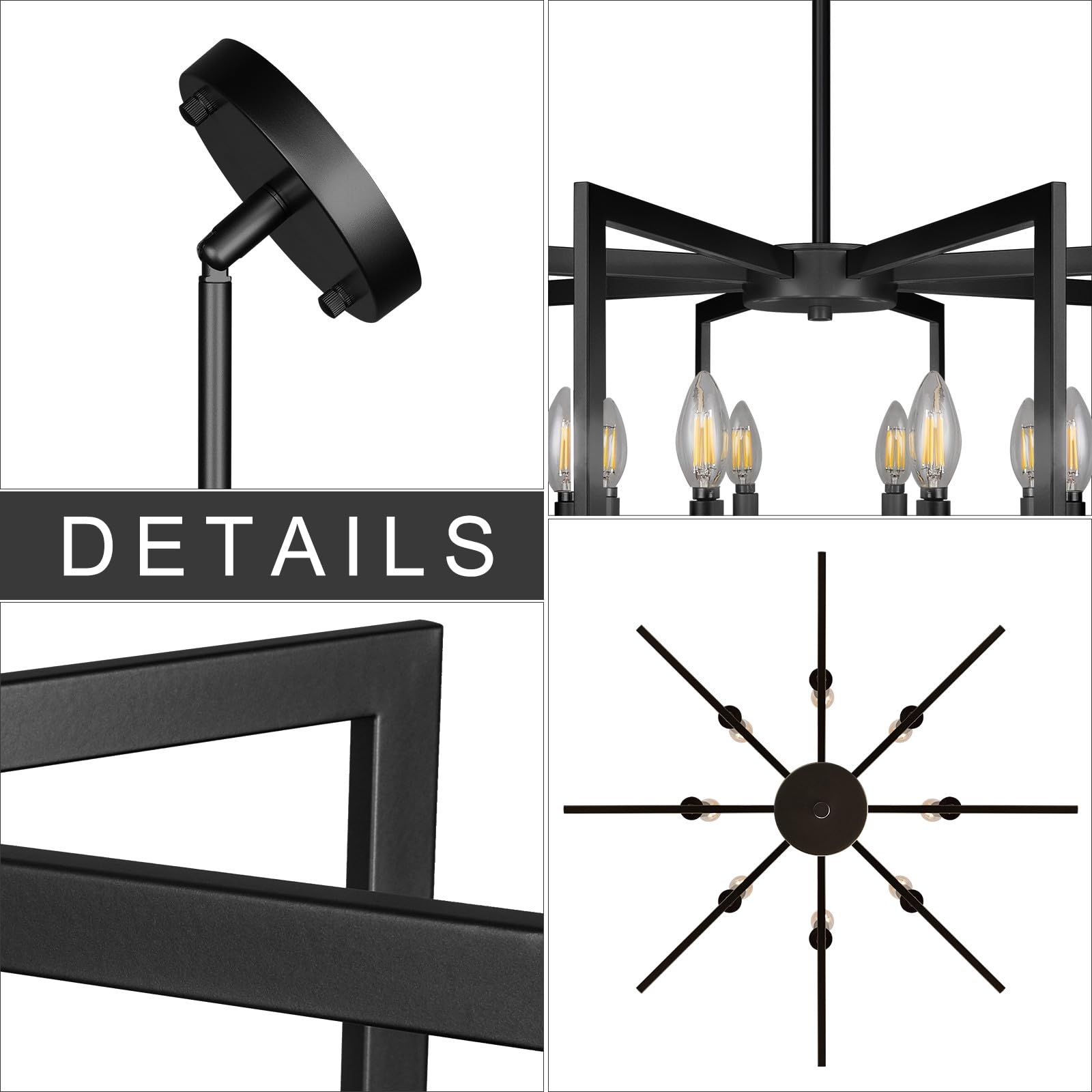 Sigaitwei 8-Light Large Black Chandelier,Dining Room Light Fixture Geometric Metal Modern Chandelier,Hanging Industrial Metal Ch
