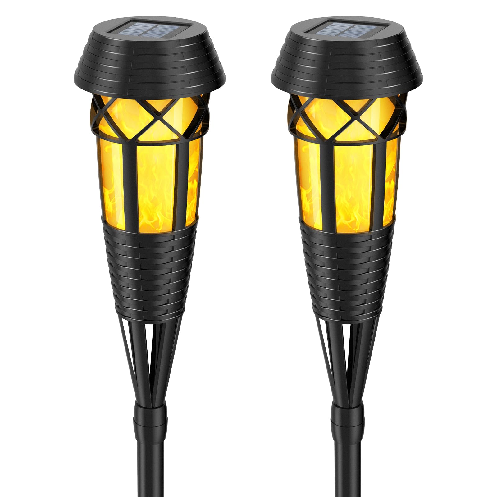 Evelynsun Solar Garden Lights - Flickering Flames Torch - Waterproof - 2 Pack - Black