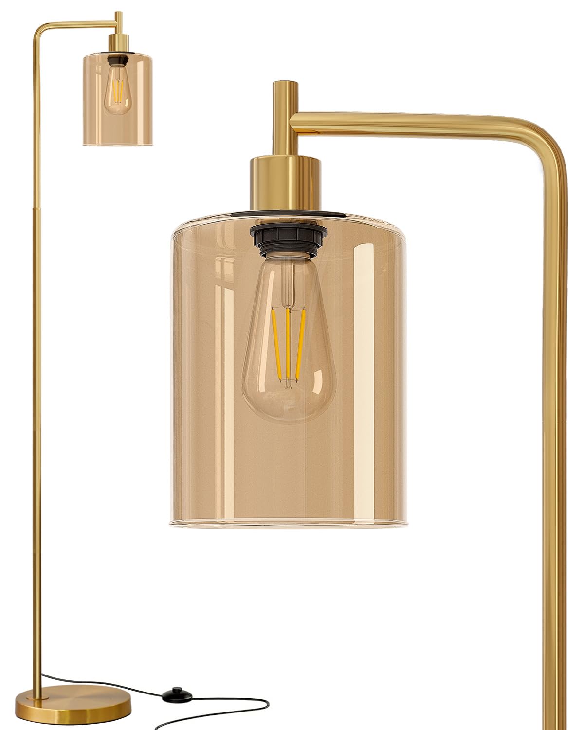 Oneach Floor Lamp, Gold Glass Shade, Industrial Design, Model OYS-A03-F1035GD-AM, Modern 66.5in  Tall Lamp for Living Room and Office