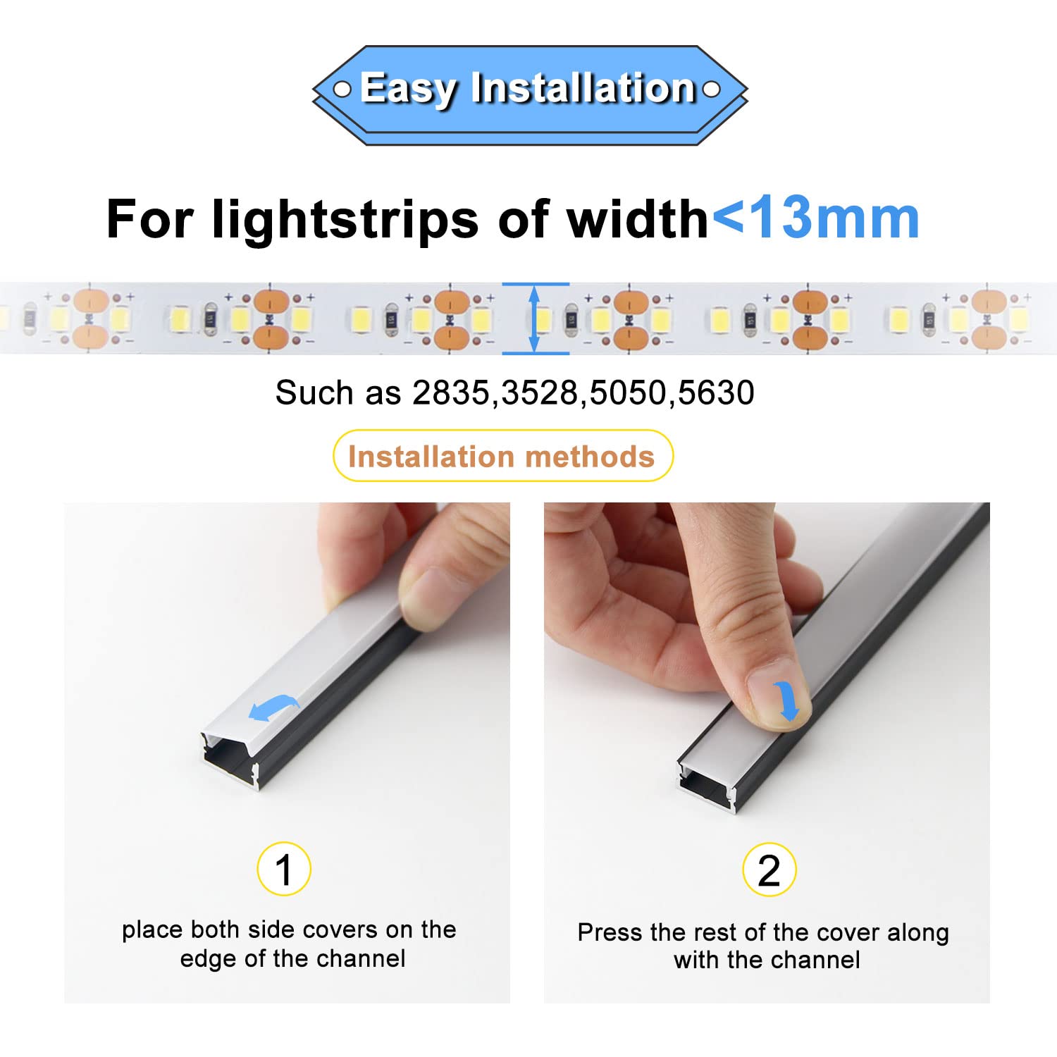 VST LED Channel System, 12inch U Shape Aluminum Profile, Milky Cover, 1FT, 6 Pack