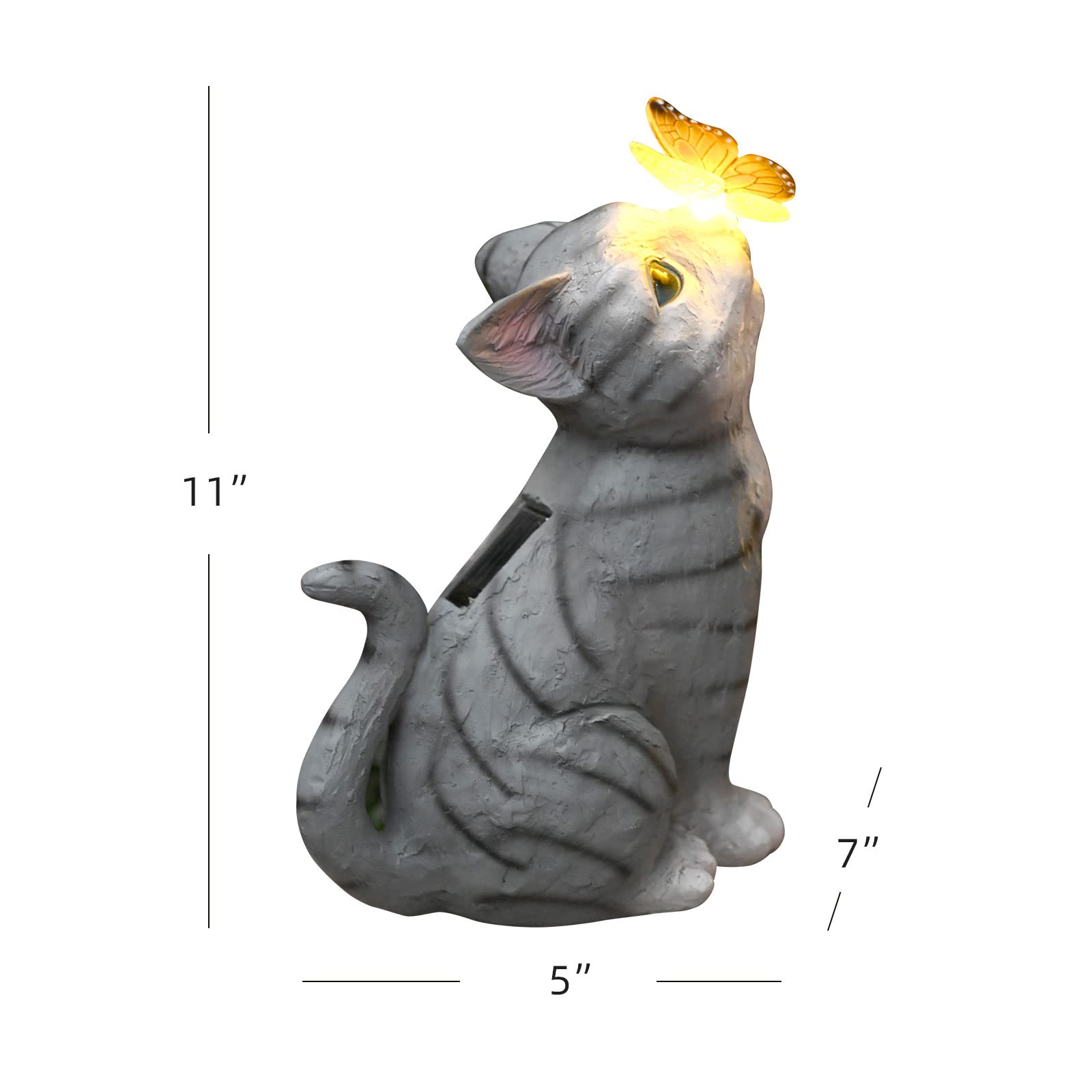 Cat Garden Figurines Outdoor Decor Solar Statue With Led Lights For Patio Lawn Yard Art Decoration Housewarming Garden Gift (Grey-1)
