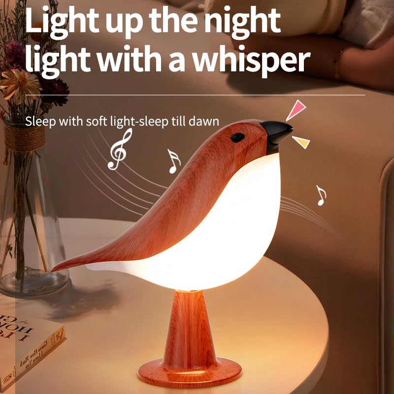 THOEWONG Small Bird Desk Lamp, Rechargeable, 3 Color Temperatures, Remote Control, Battery Operated, Wood Color, Model bird01