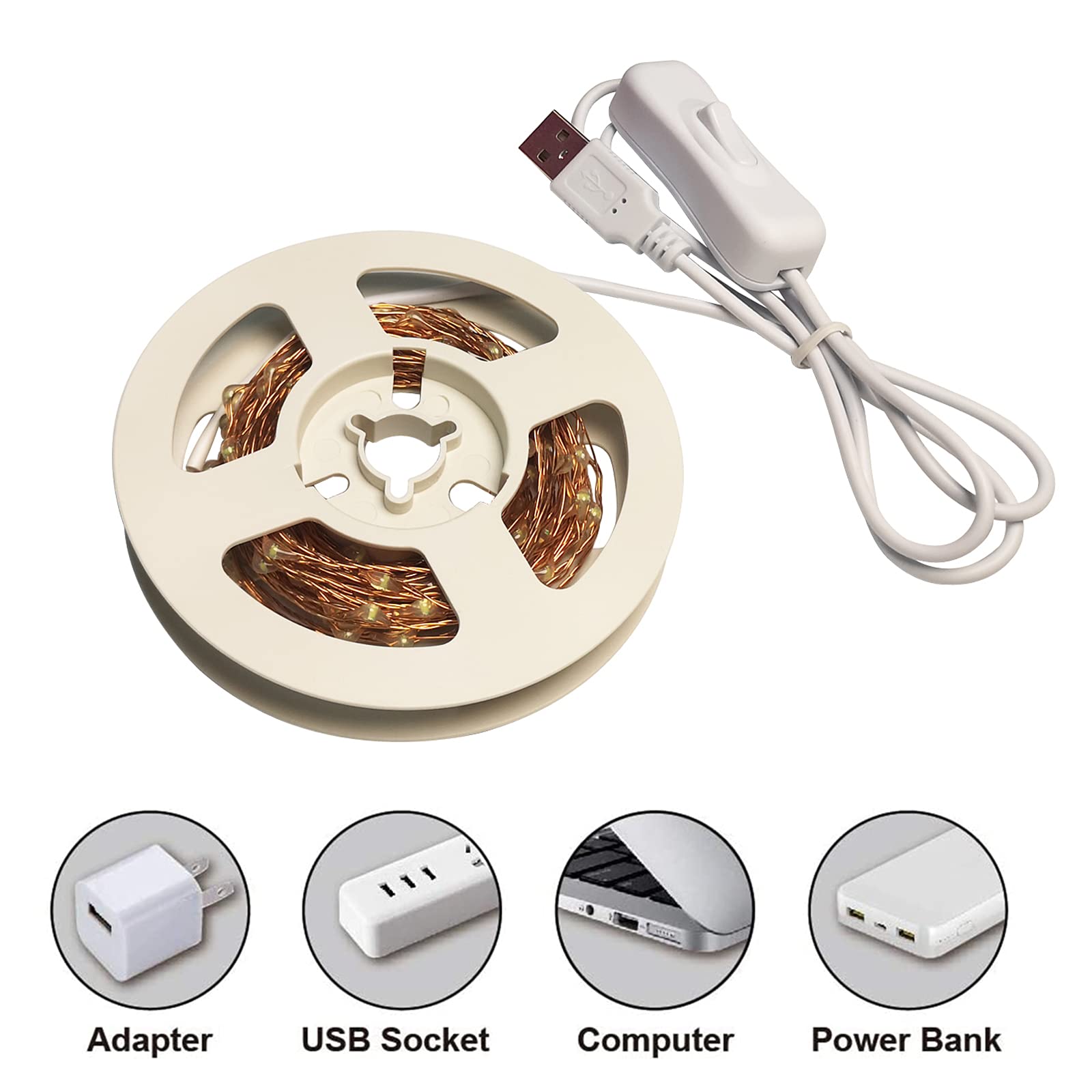 Ruichen 20 Ft Green Usb Fairy Lights, 120 Led Waterproof Copper Wire Lights, 2 Pack