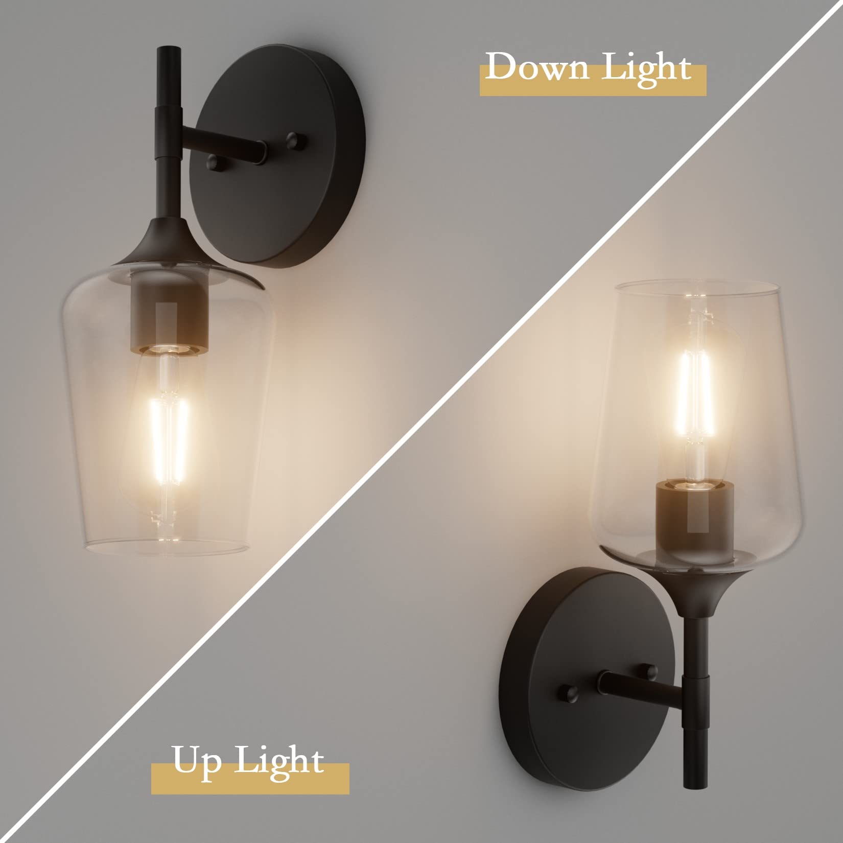 Ralbay Matte Black Bathroom Light Fixture 6-Light Industrial Metal with Clear Glass Vintage Farmhouse Model 1117