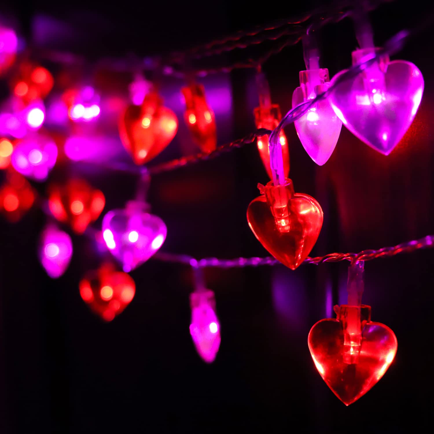 Ohwewant 50 LED Red and Pink Heart Lights, Battery Operated with Timer, Model HED038, Perfect for Valentine's Day Decor