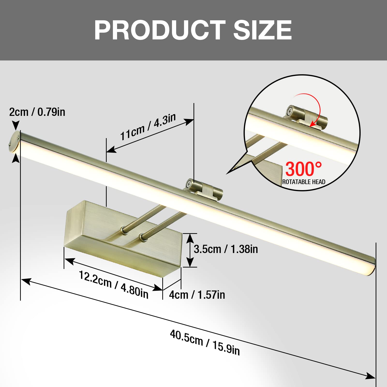 Howmzon 16 Battery Operated Picture Light - Metal Art Light In Antique Brass, Remote Control, Rechargeable, Model Hw202201Ab